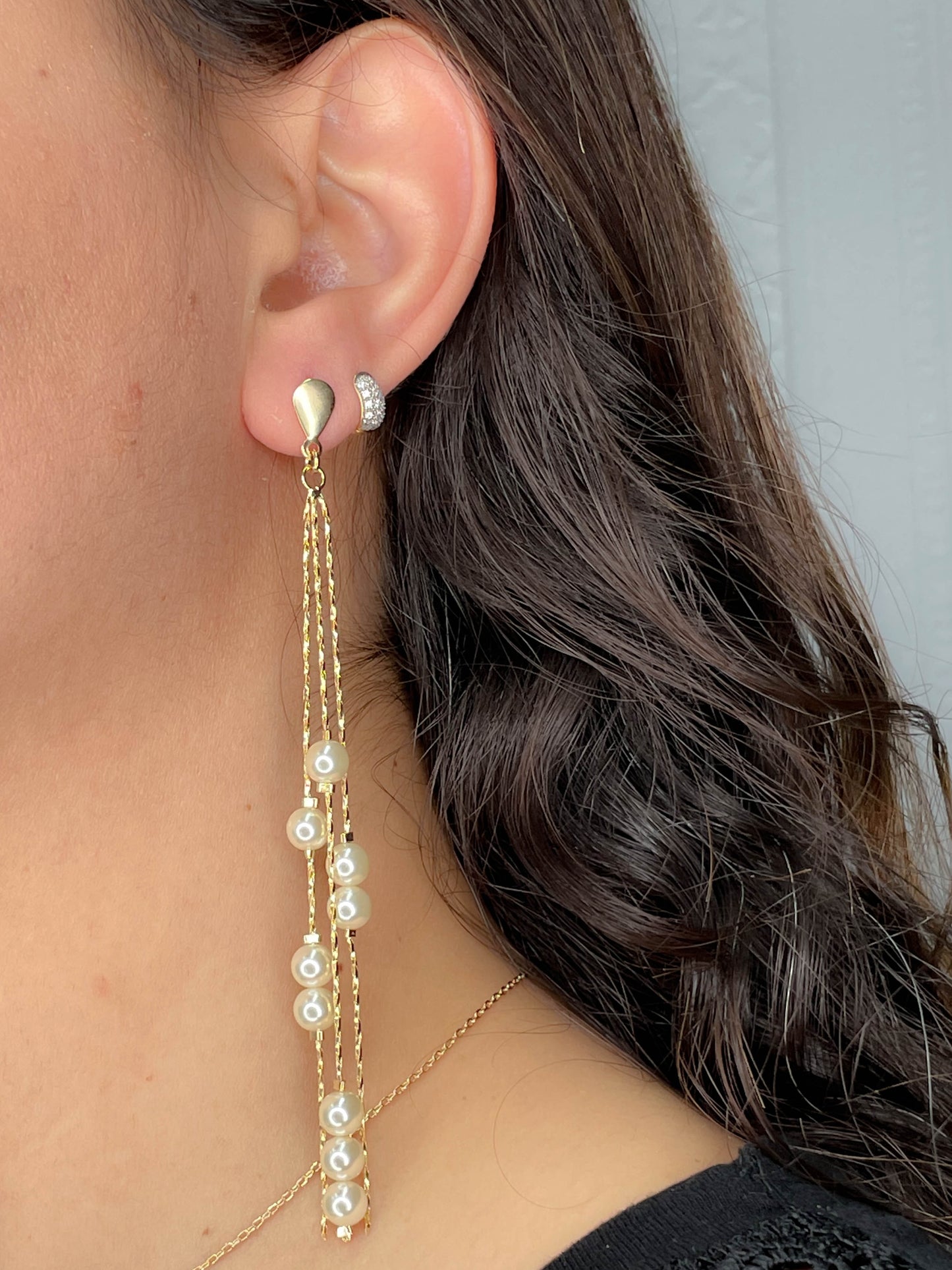 Extra Long Pearl Stud Earrings | Elegant Dangle and Drop Stud Earrings