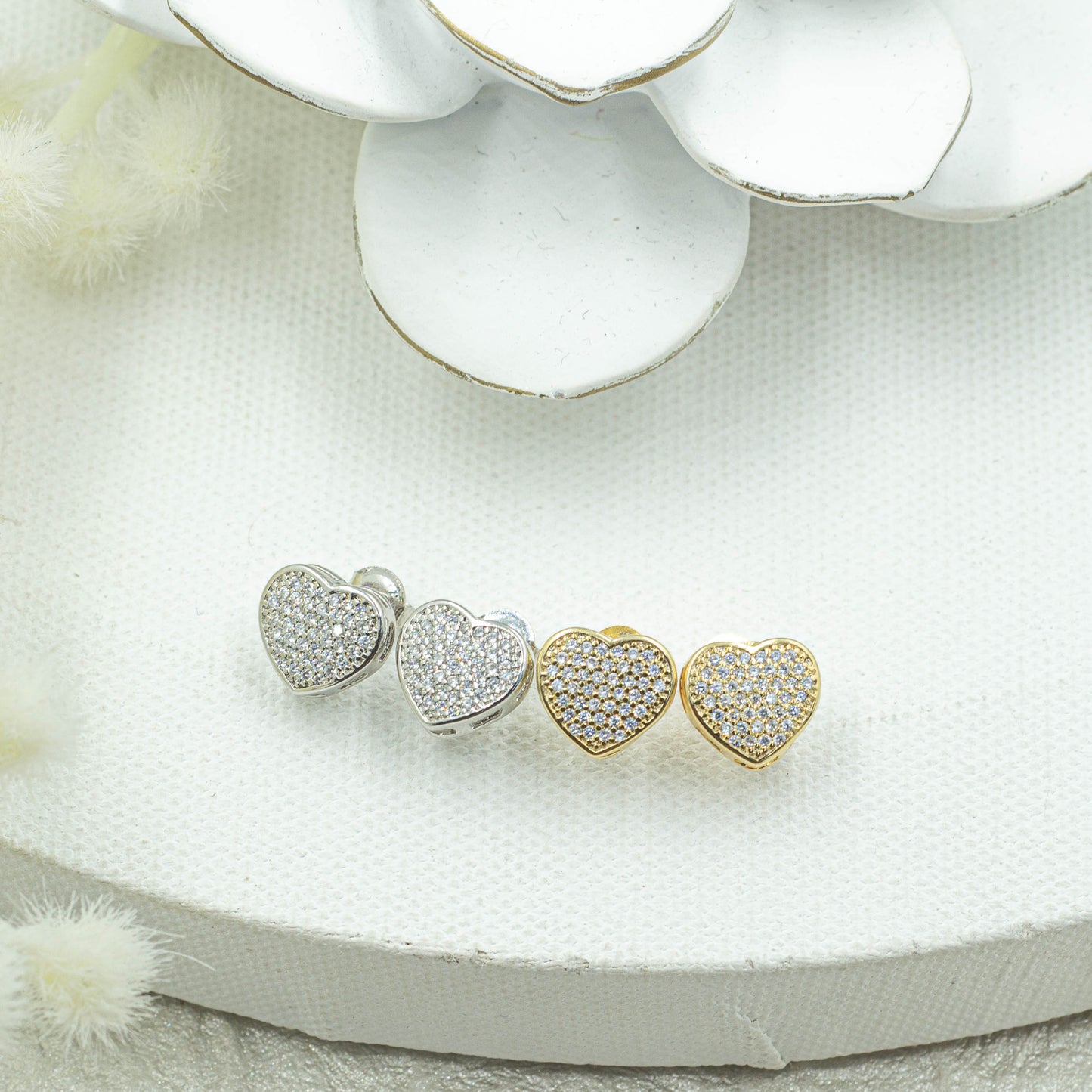 Micropave Heart Shape Stud Earrings