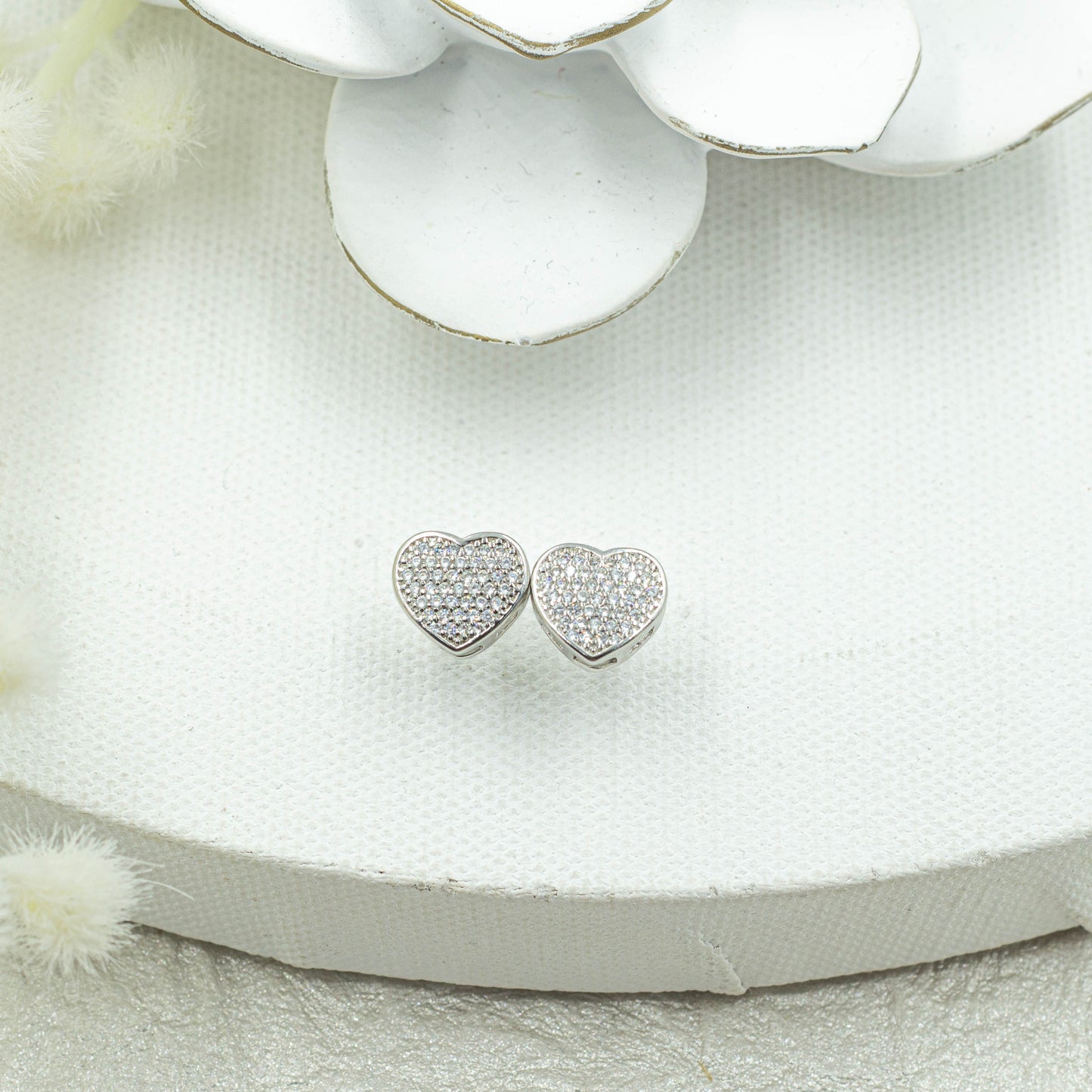 Micropave Heart Shape Stud Earrings