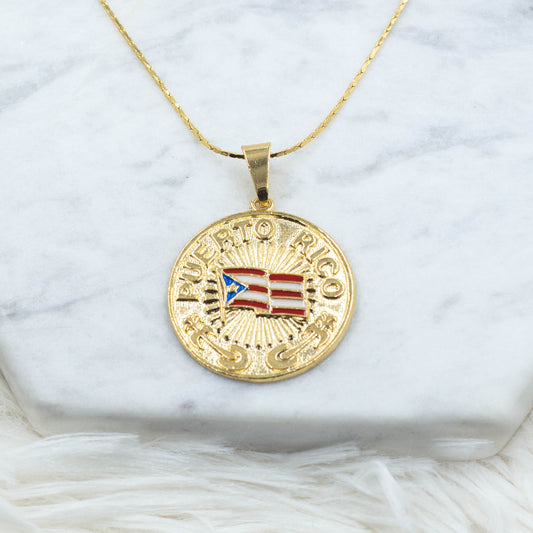 Puerto Rico Medallion Pendant | Caribbean Island Pendant | Puerto Rico Flag
