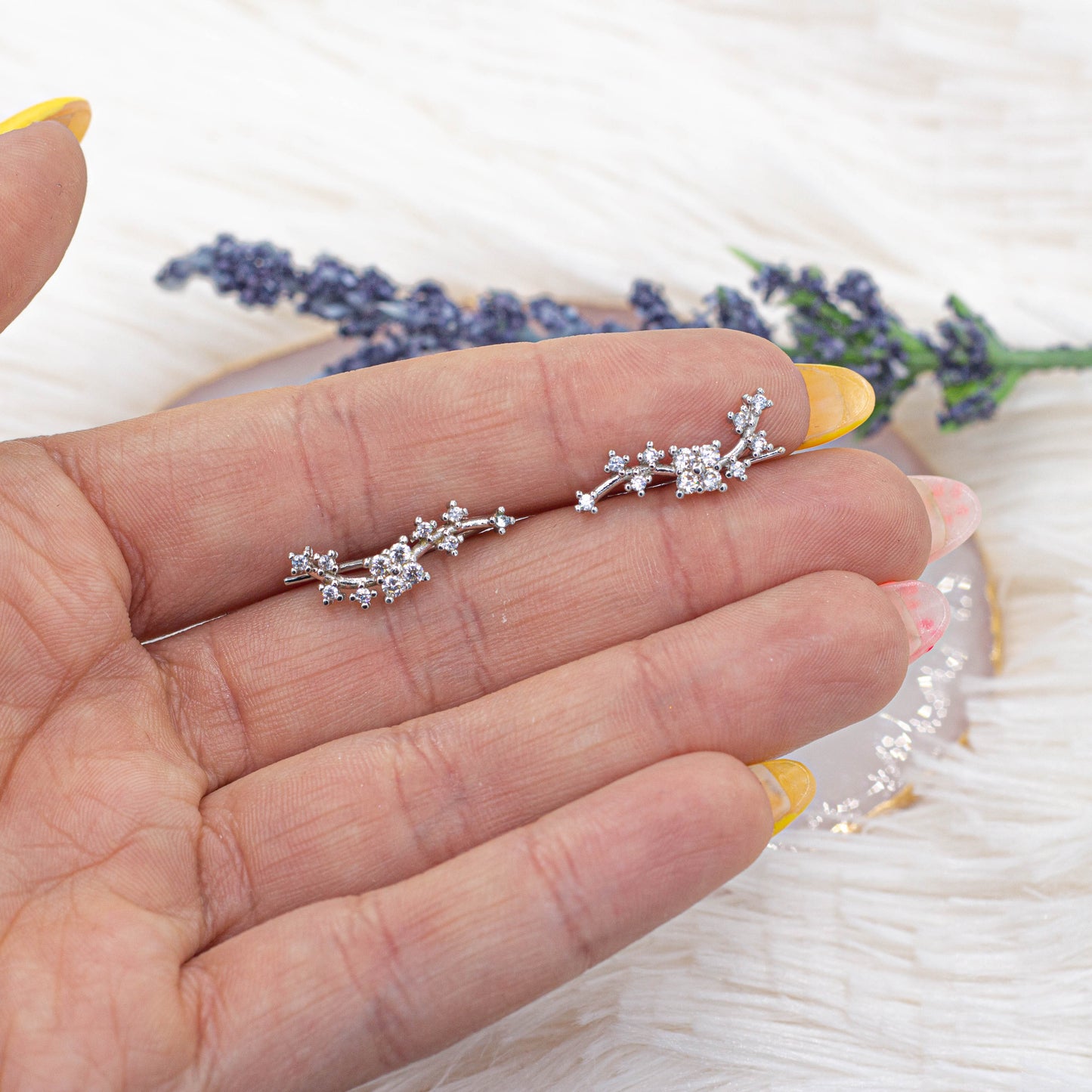 Flower Branch Ear Climber Earrings