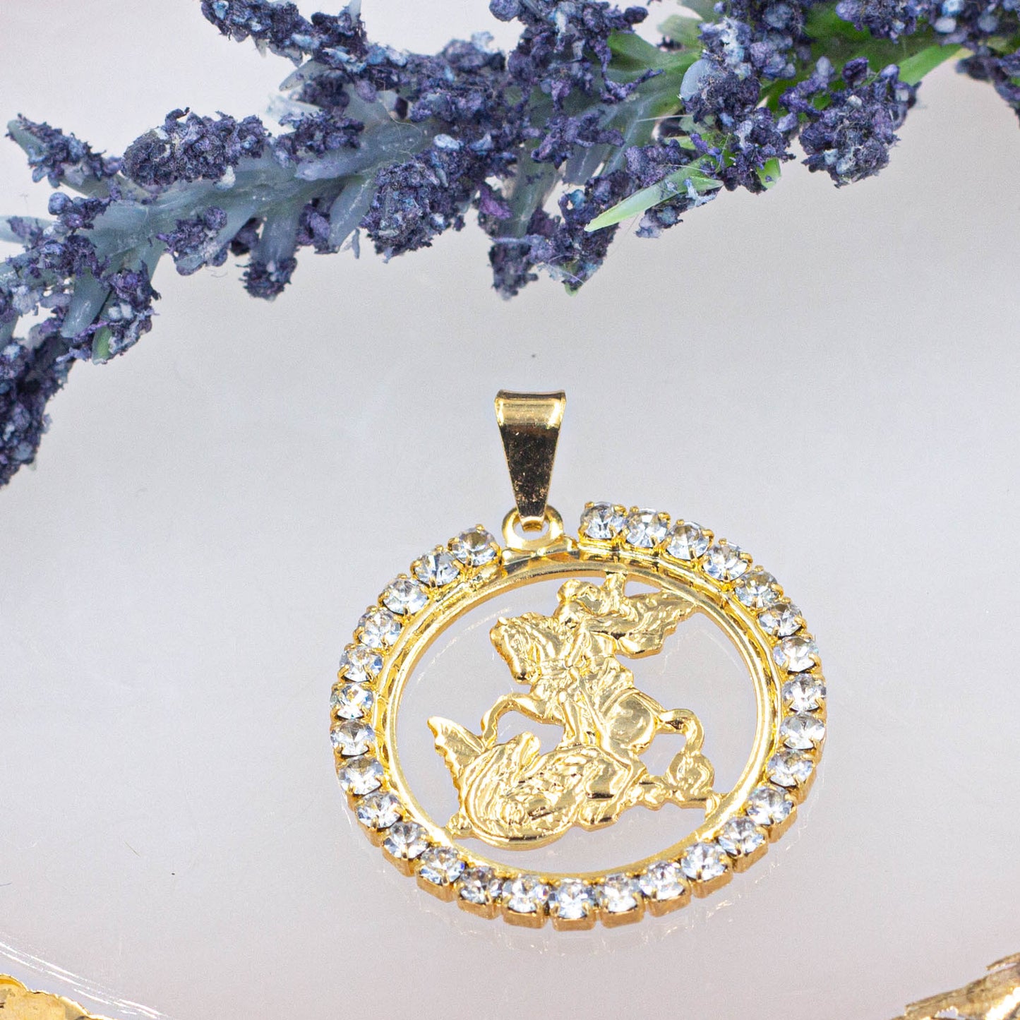 Saint George Zirconia Pendant | Angel Medallion Coin Pendan