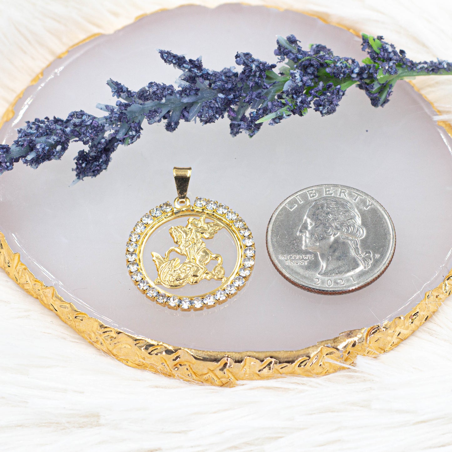 Saint George Zirconia Pendant | Angel Medallion Coin Pendan