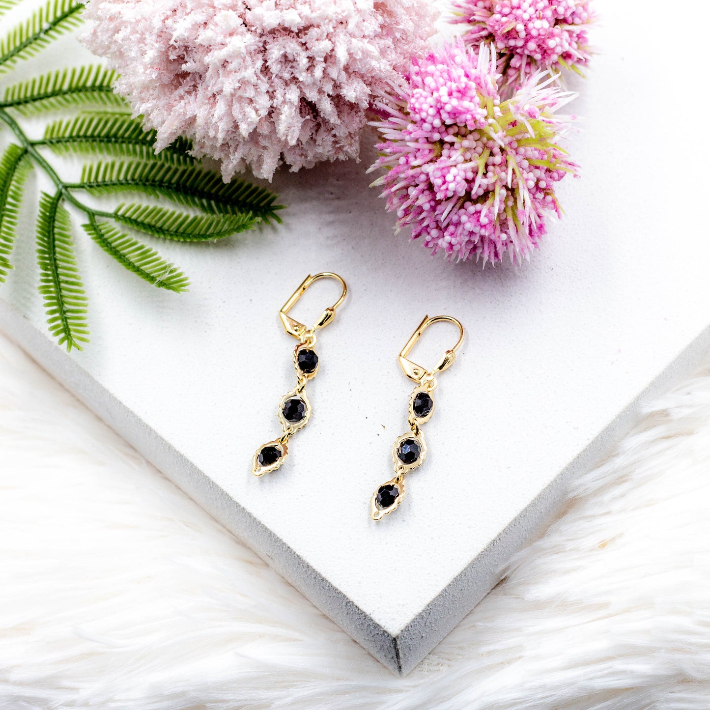 Black Bead Crystal Set Necklace, Earrings & Bracelet