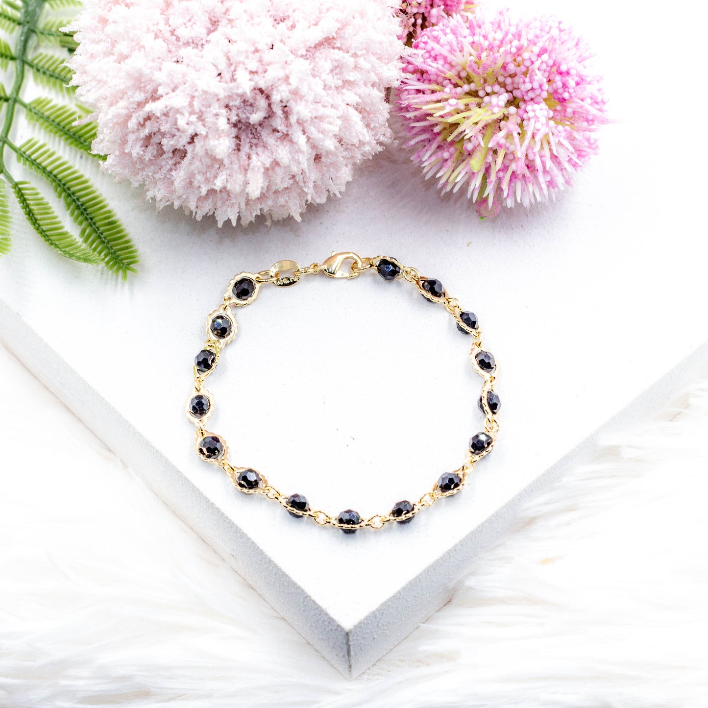 Black Bead Crystal Set Necklace, Earrings & Bracelet