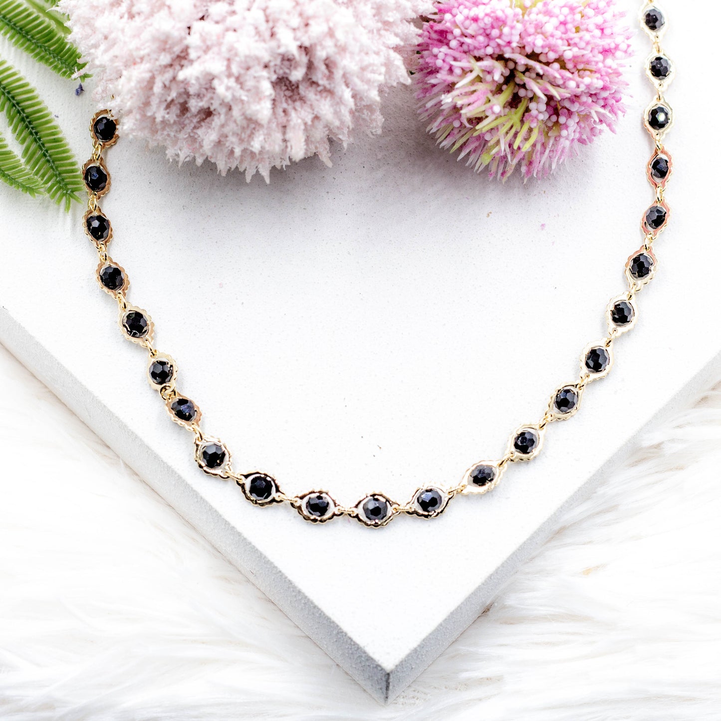 Black Bead Crystal Set Necklace, Earrings & Bracelet