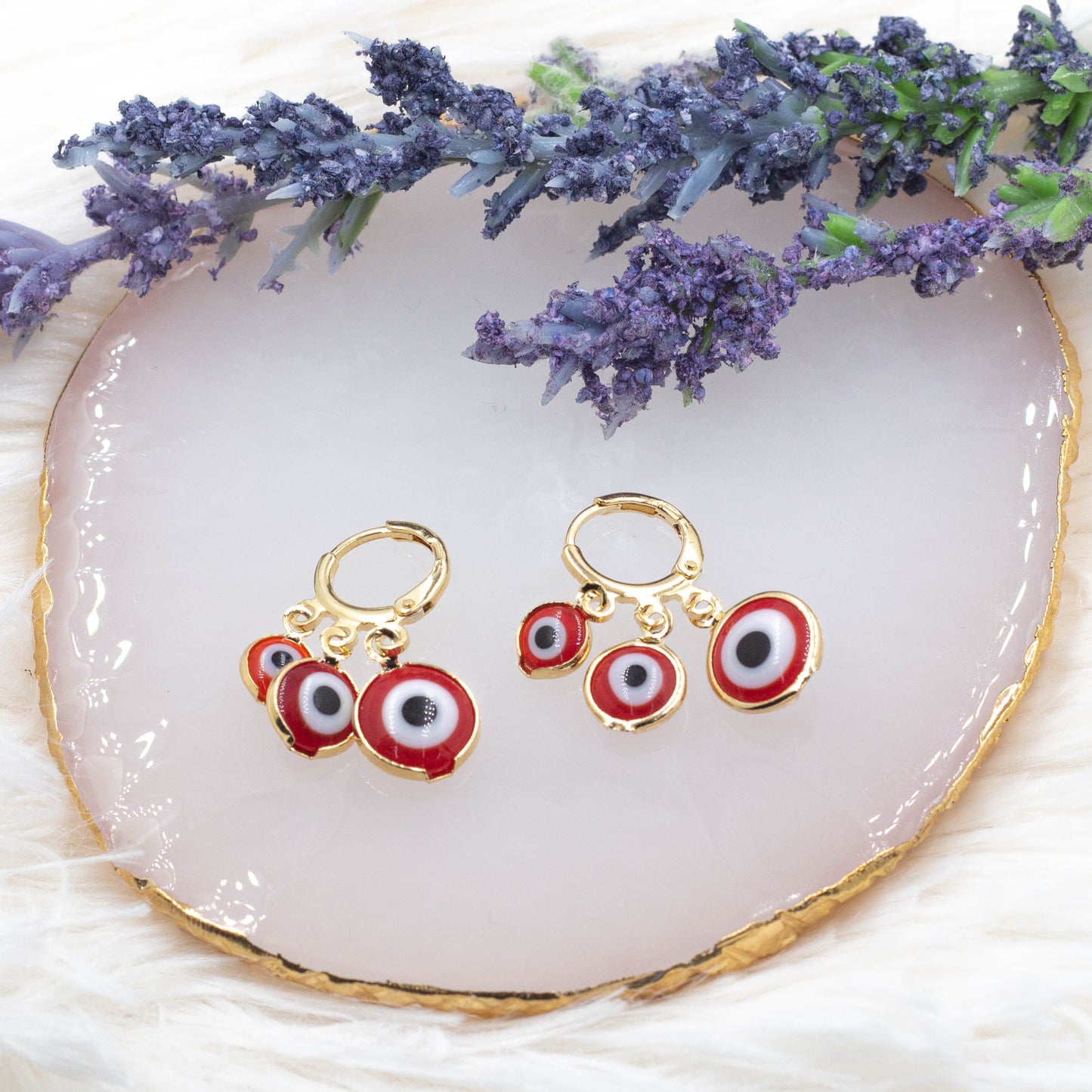 Three Evil Eye Huggies Earrings, Blue or Red Evil Eye Huggie Earrings