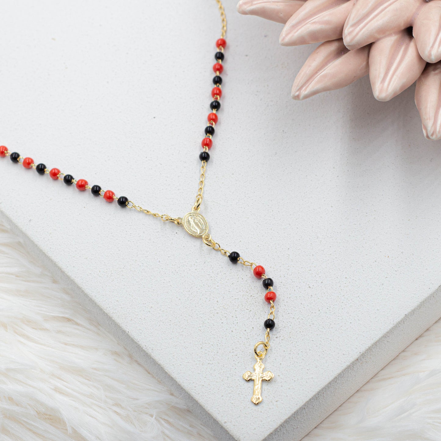 Delicate Rosary Necklace, Azabache Necklace