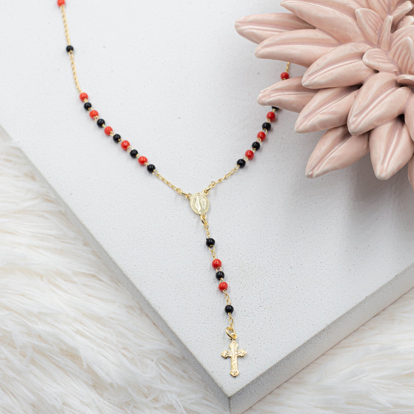 Delicate Rosary Necklace, Azabache Necklace