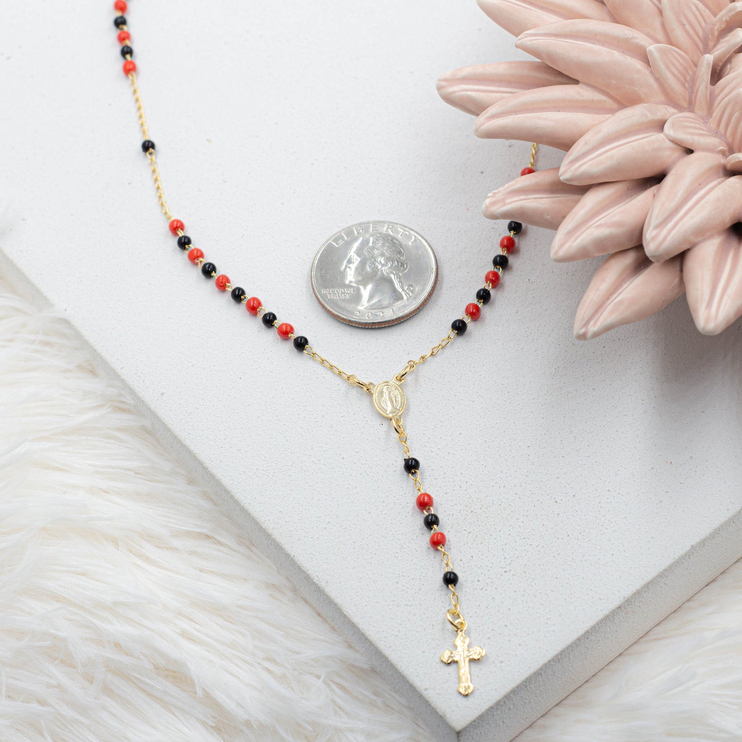 Delicate Rosary Necklace, Azabache Necklace