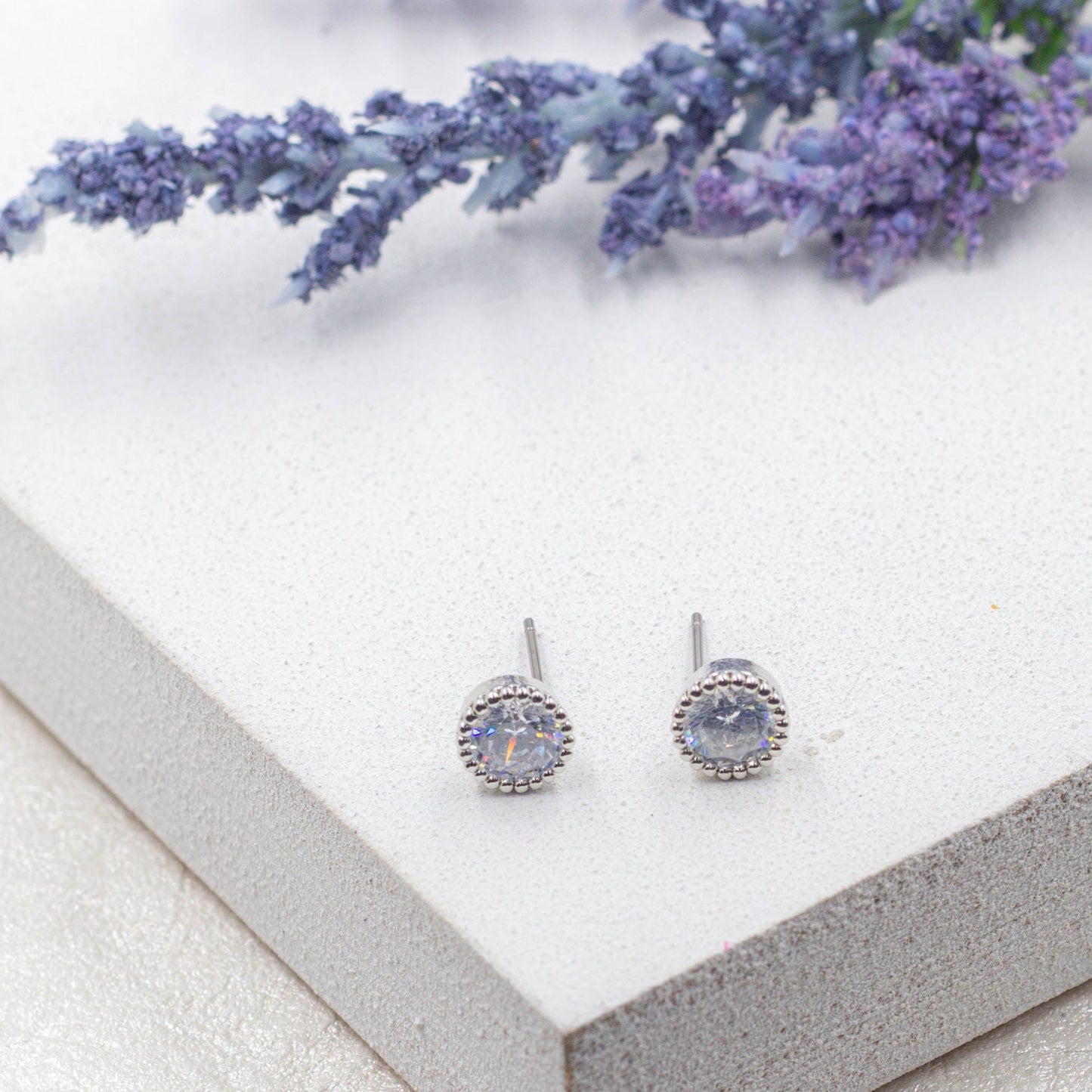 Tiny Round Cz Diamond Stud Earrings