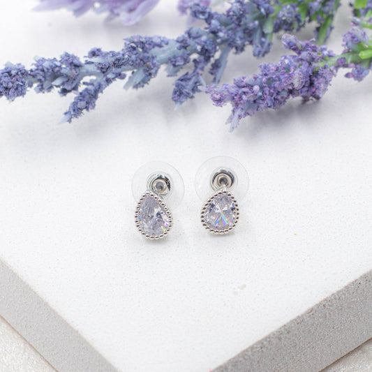 Tiny Drop Cz Diamond Stud Earrings