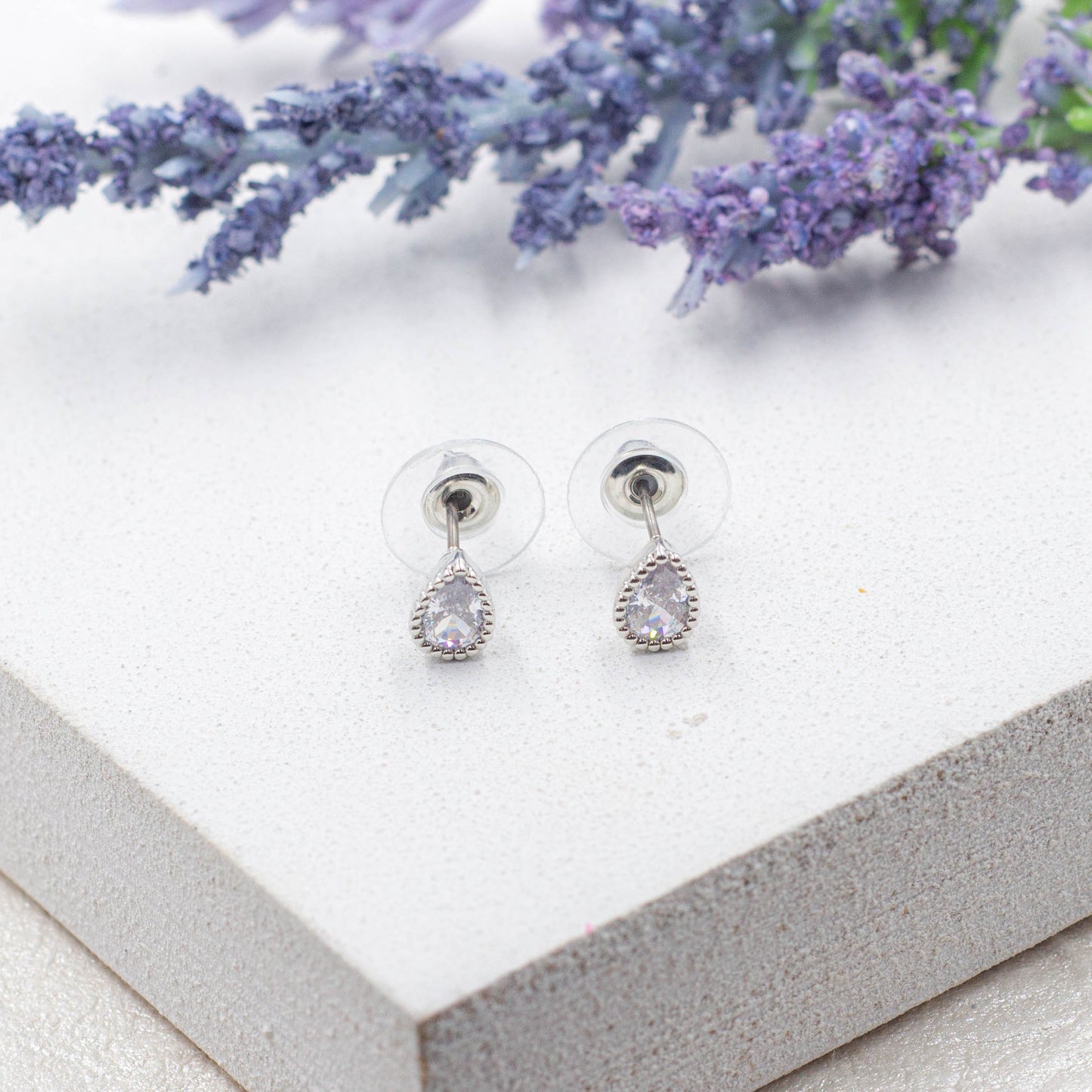 Tiny Drop Cz Diamond Stud Earrings