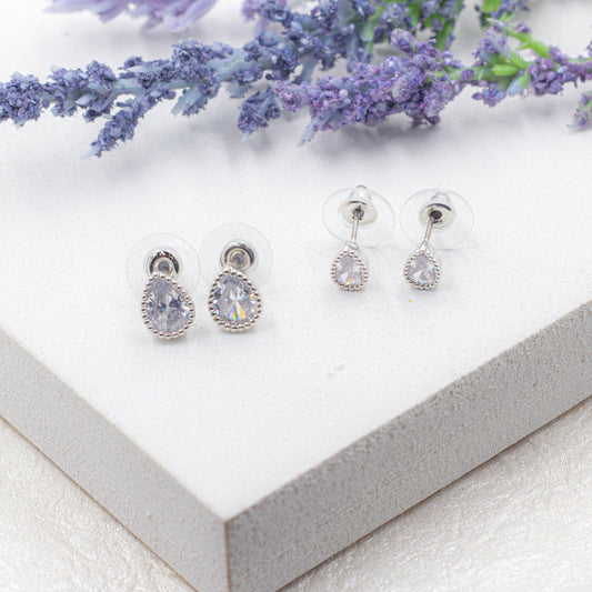 Tiny Drop Cz Diamond Stud Earrings