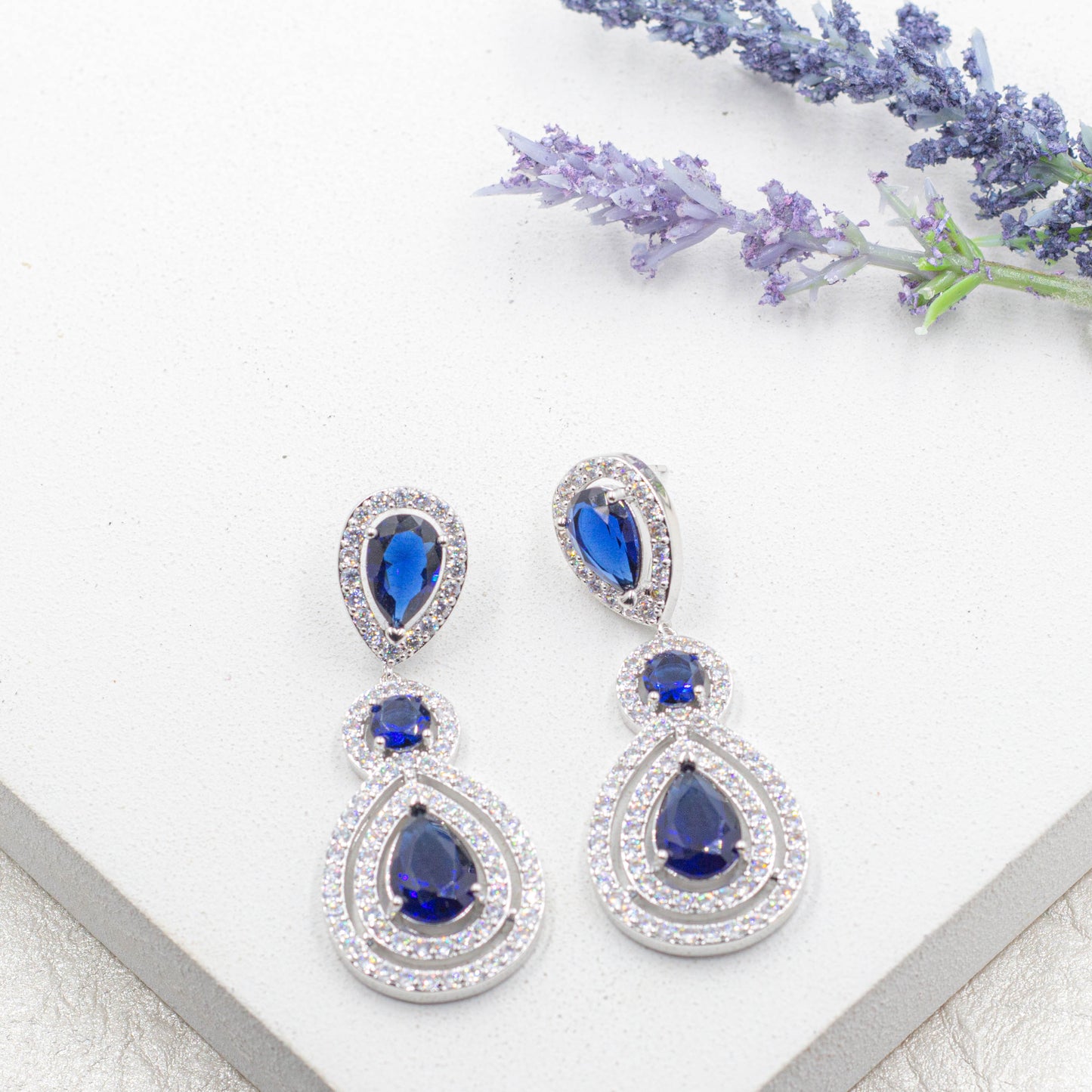 Blue or Cristal Drop Stud Earrings | Bride Earrings