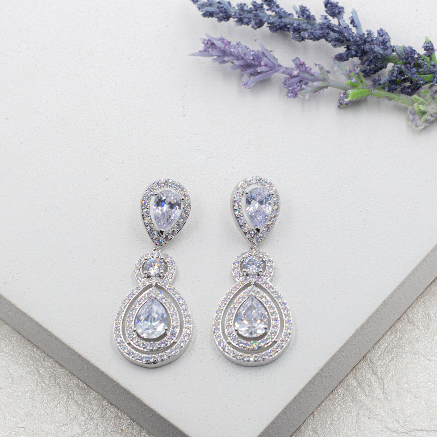 Blue or Cristal Drop Stud Earrings | Bride Earrings