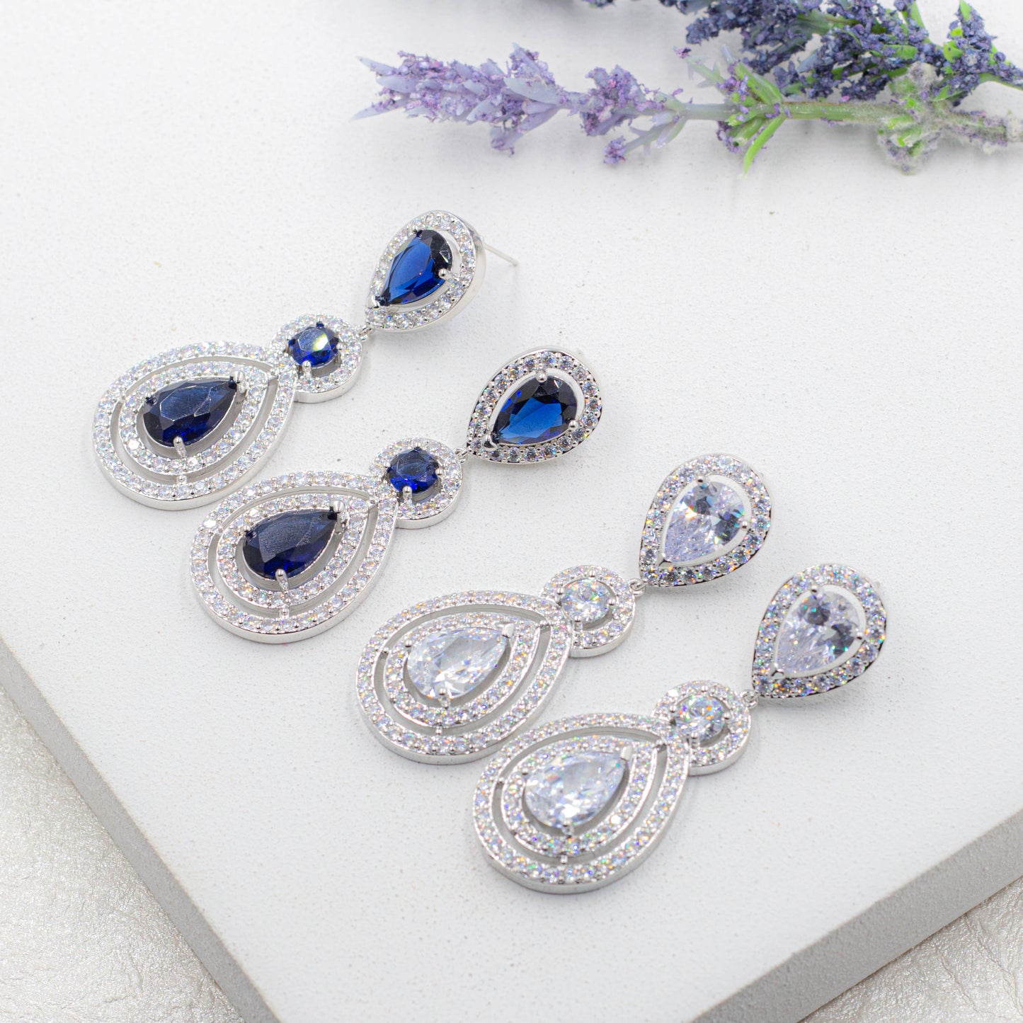 Blue or Cristal Drop Stud Earrings | Bride Earrings