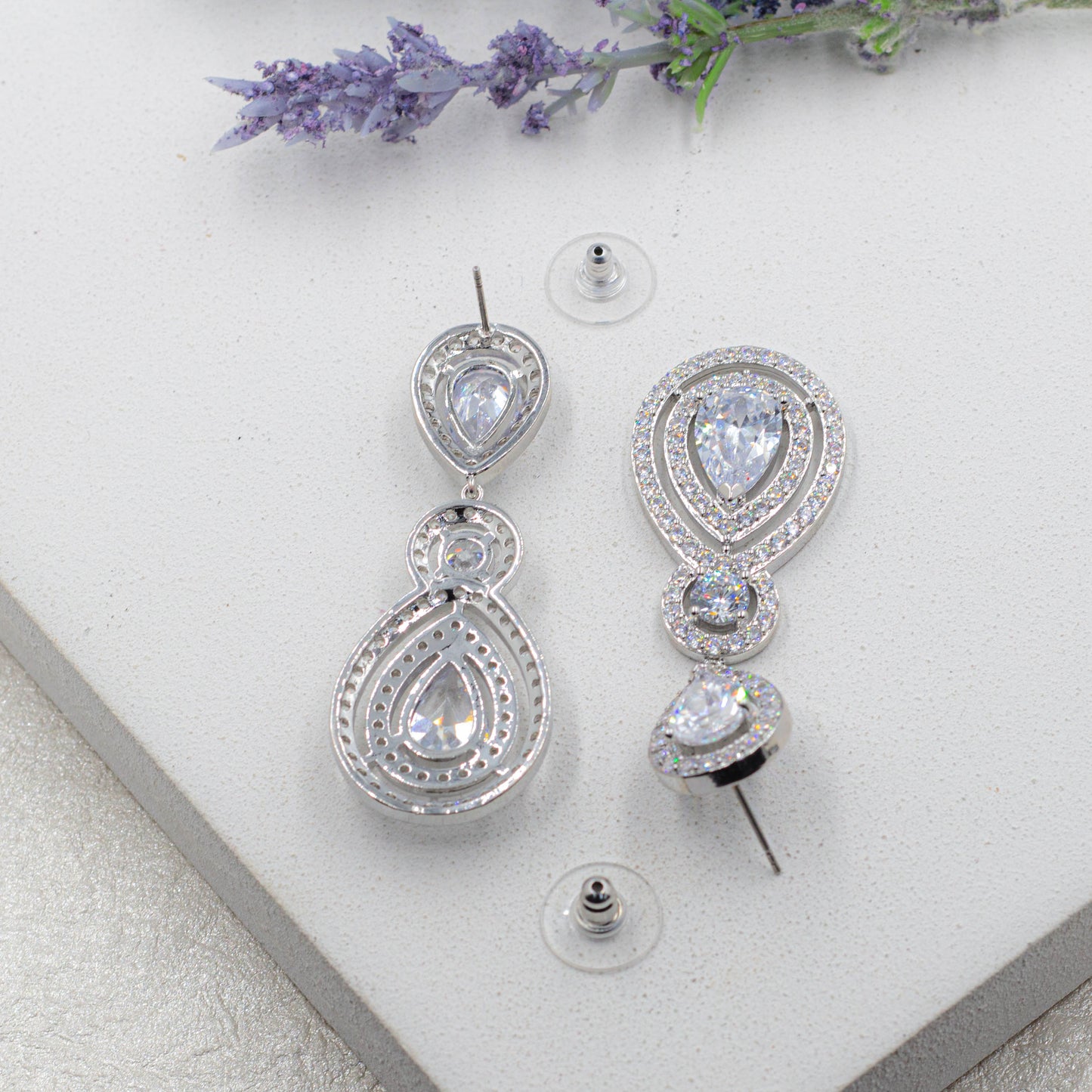 Blue or Cristal Drop Stud Earrings | Bride Earrings