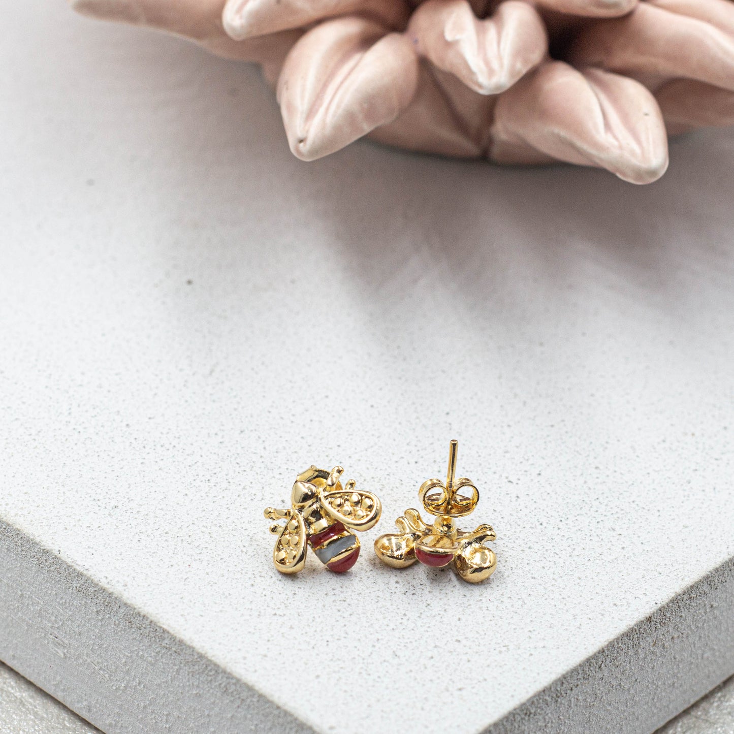 Minimalist Red Bee Stud Earrings