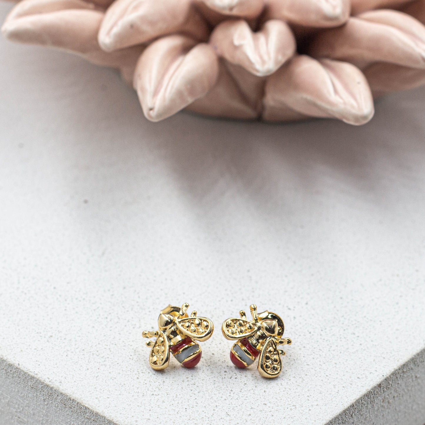 Minimalist Red Bee Stud Earrings