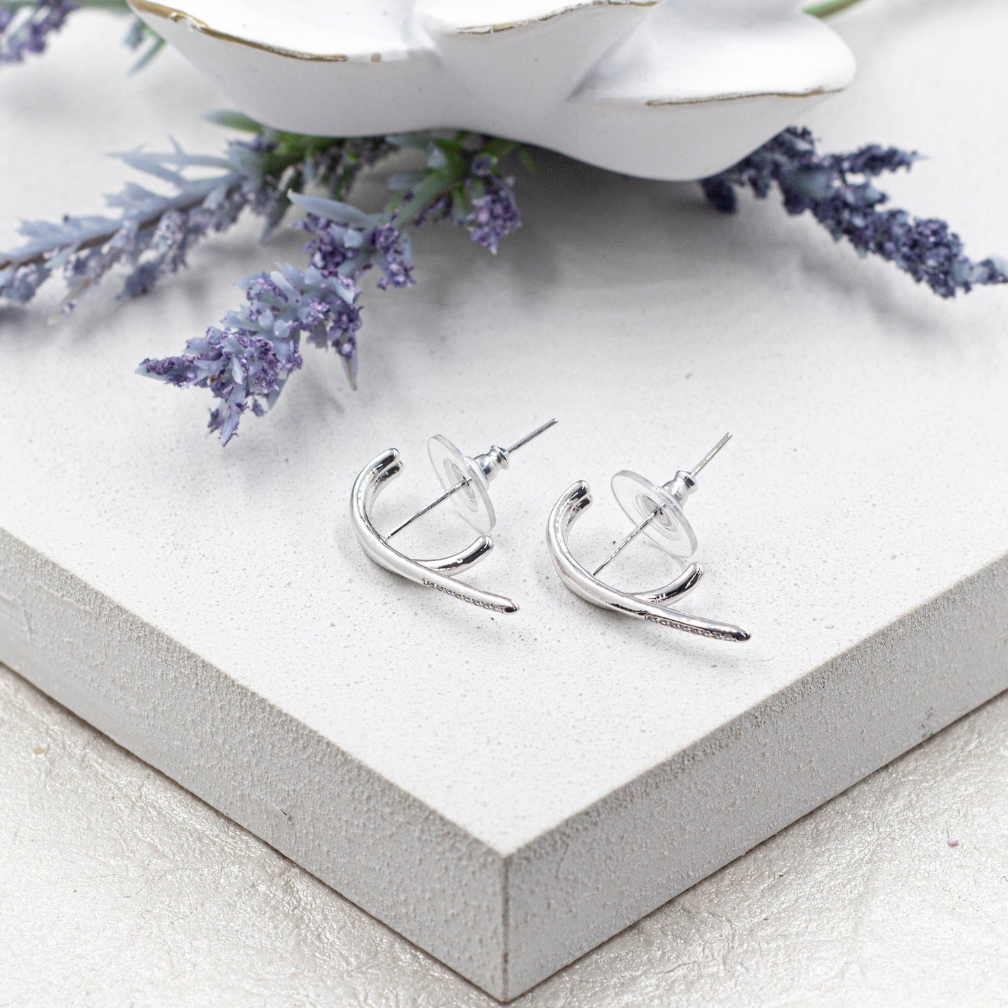 Silver Minimalist Spike Earrings