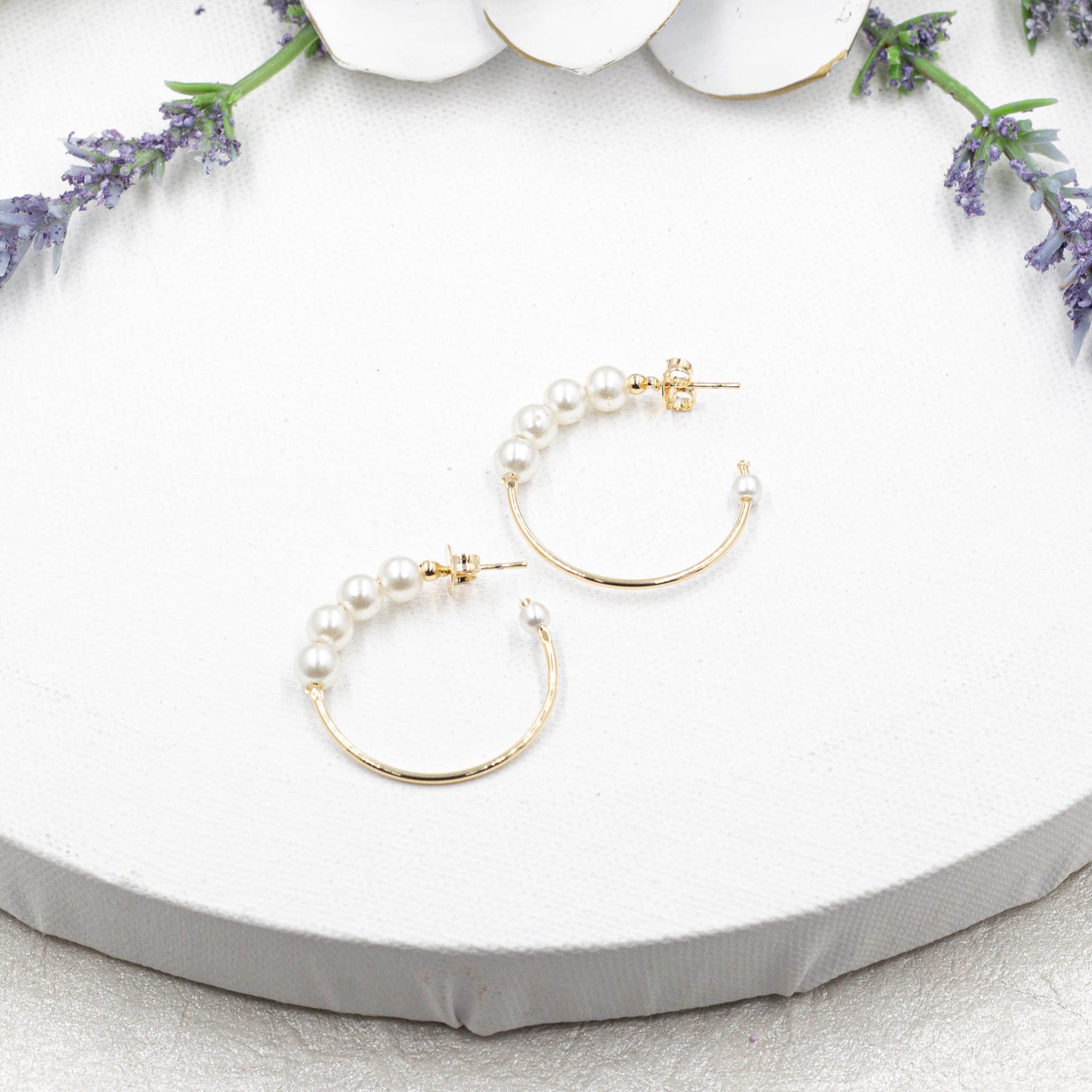 Plain Pearly Open Hoops Earrings