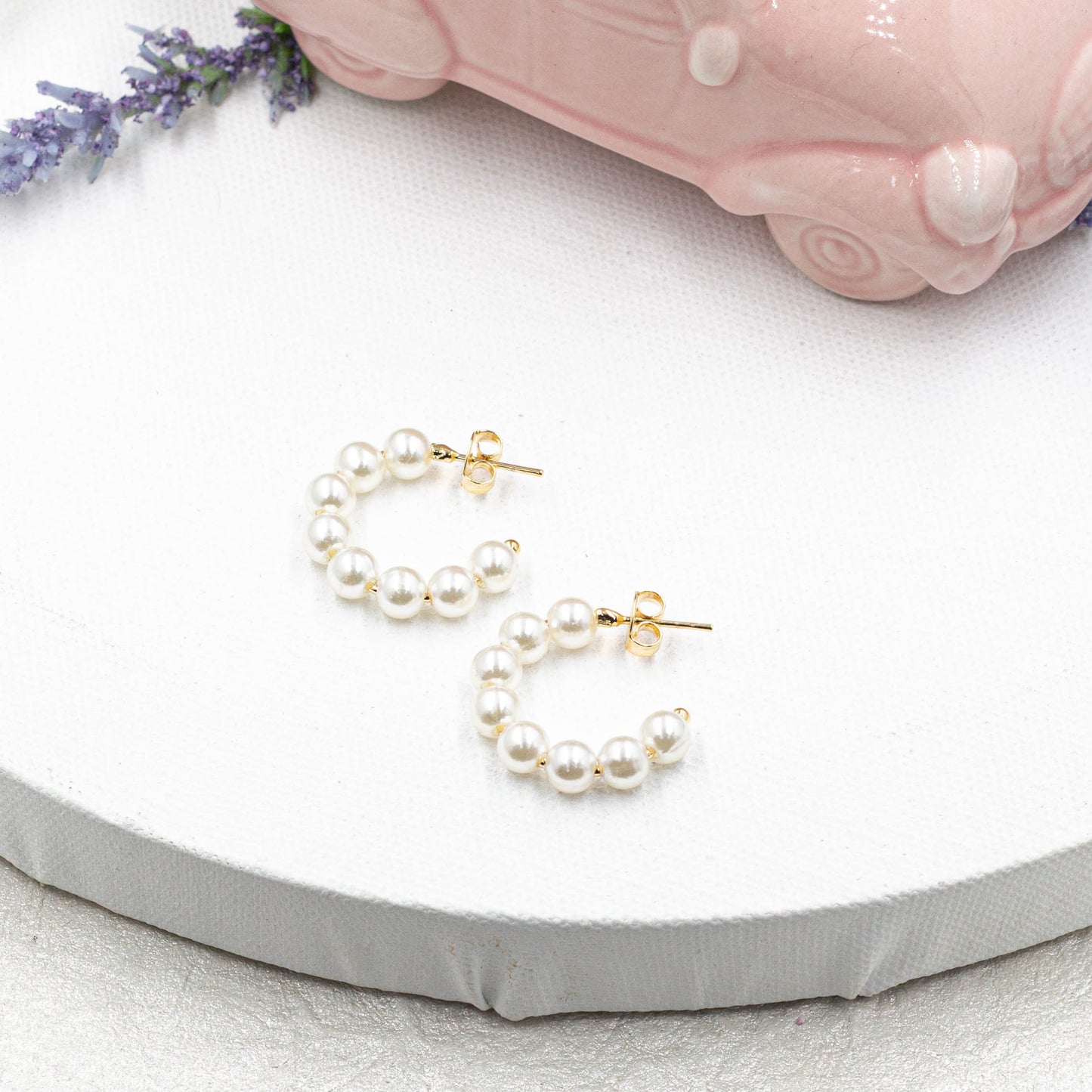 Delicate Pearl Open Hoops Earrings