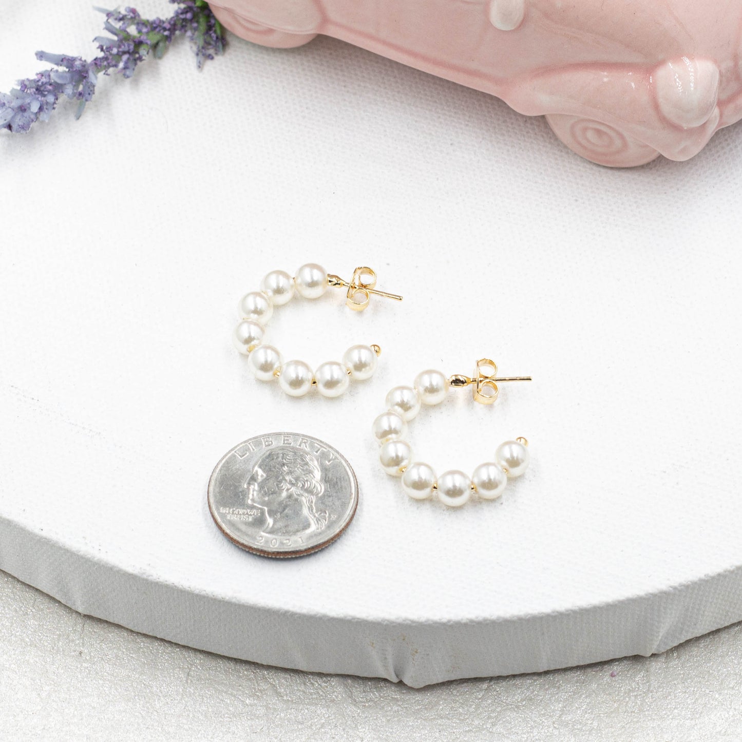 Delicate Pearl Open Hoops Earrings