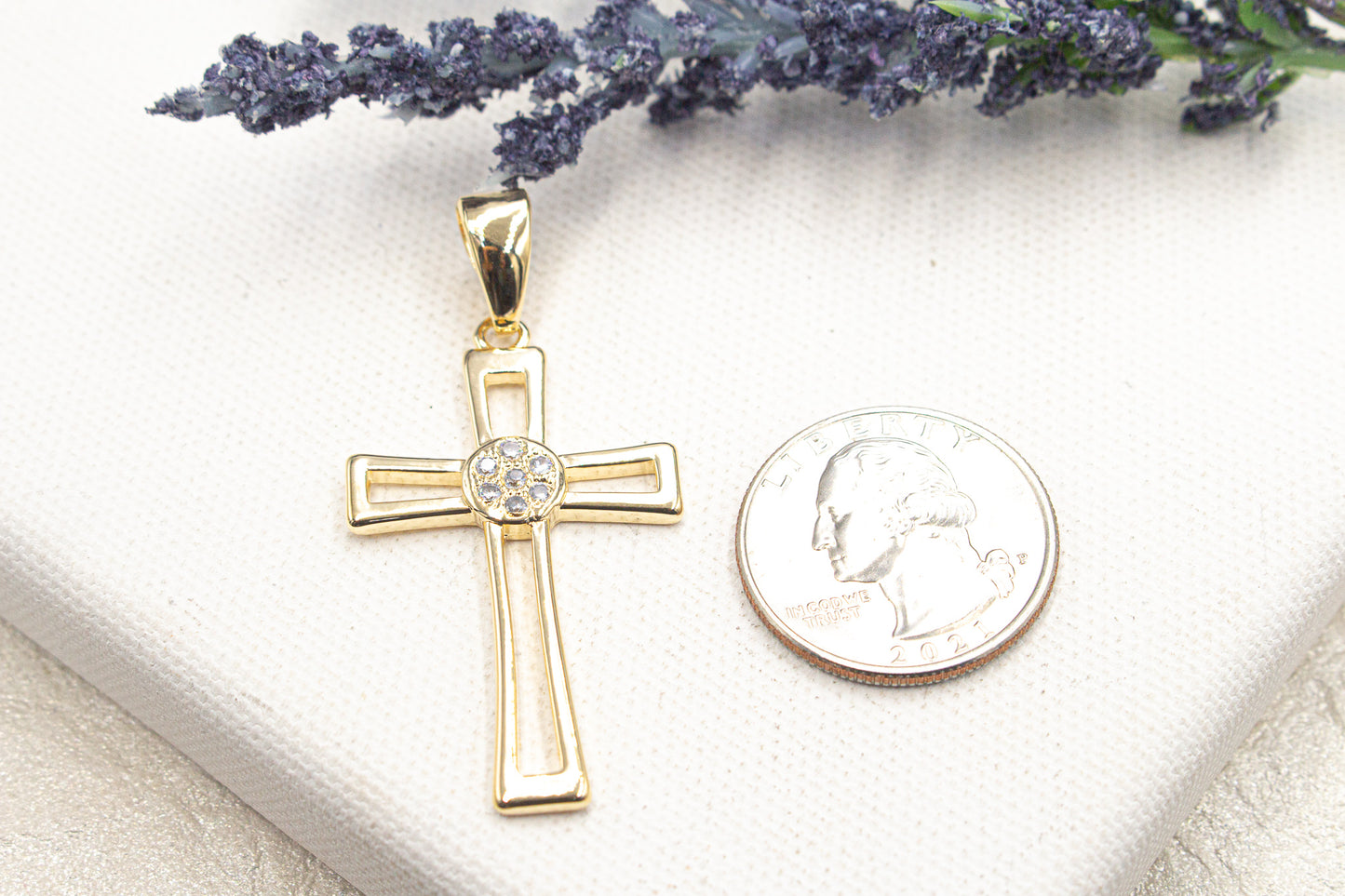 Open Cross Crucifix Church Christian Zirconia Details Pendant