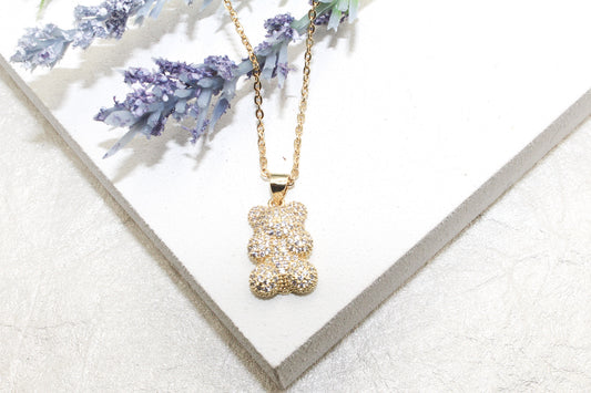 Micro Pave Cubic Zirconia Little Bear Pendant Necklace