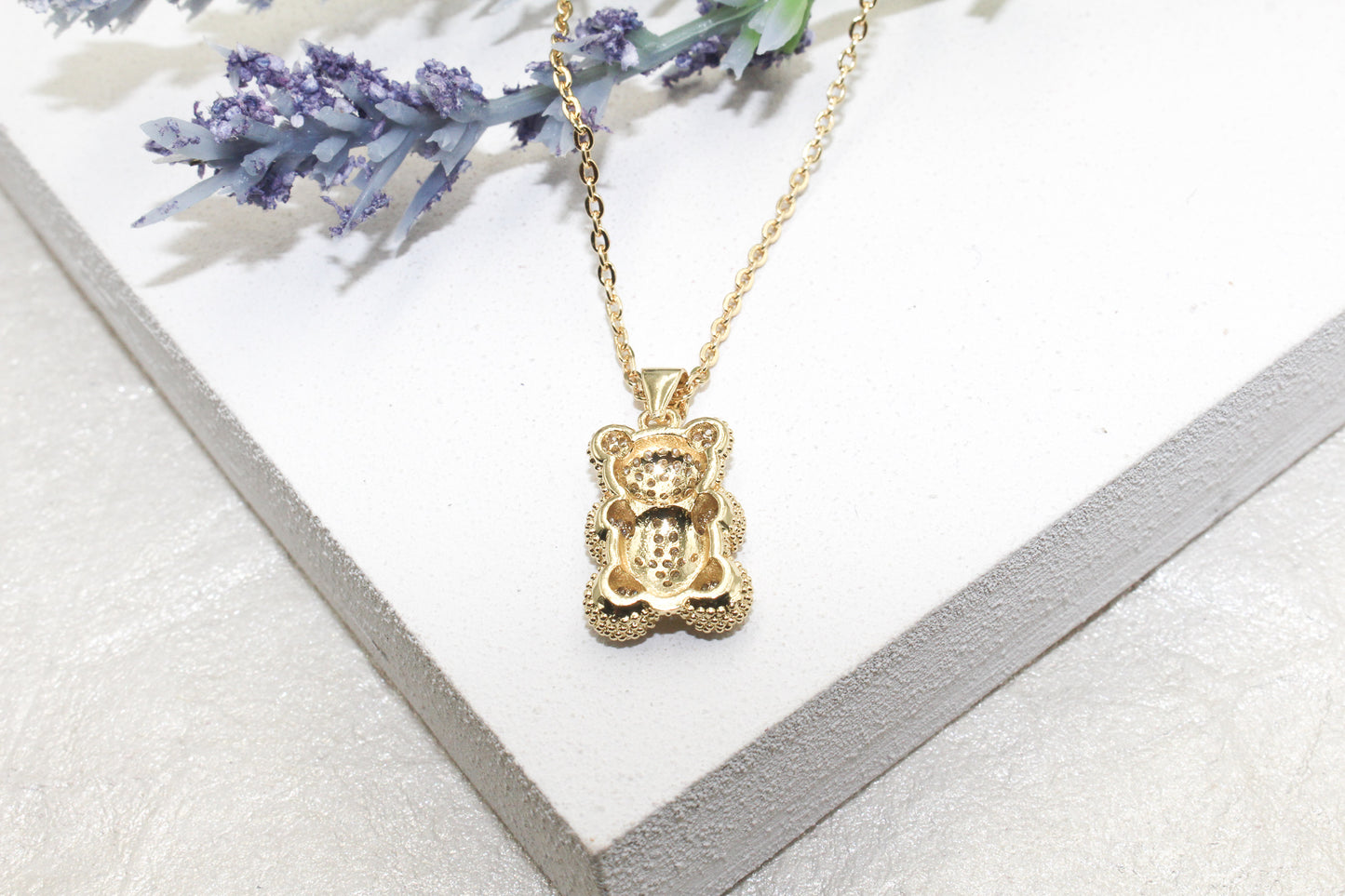 Micro Pave Cubic Zirconia Little Bear Pendant Necklace