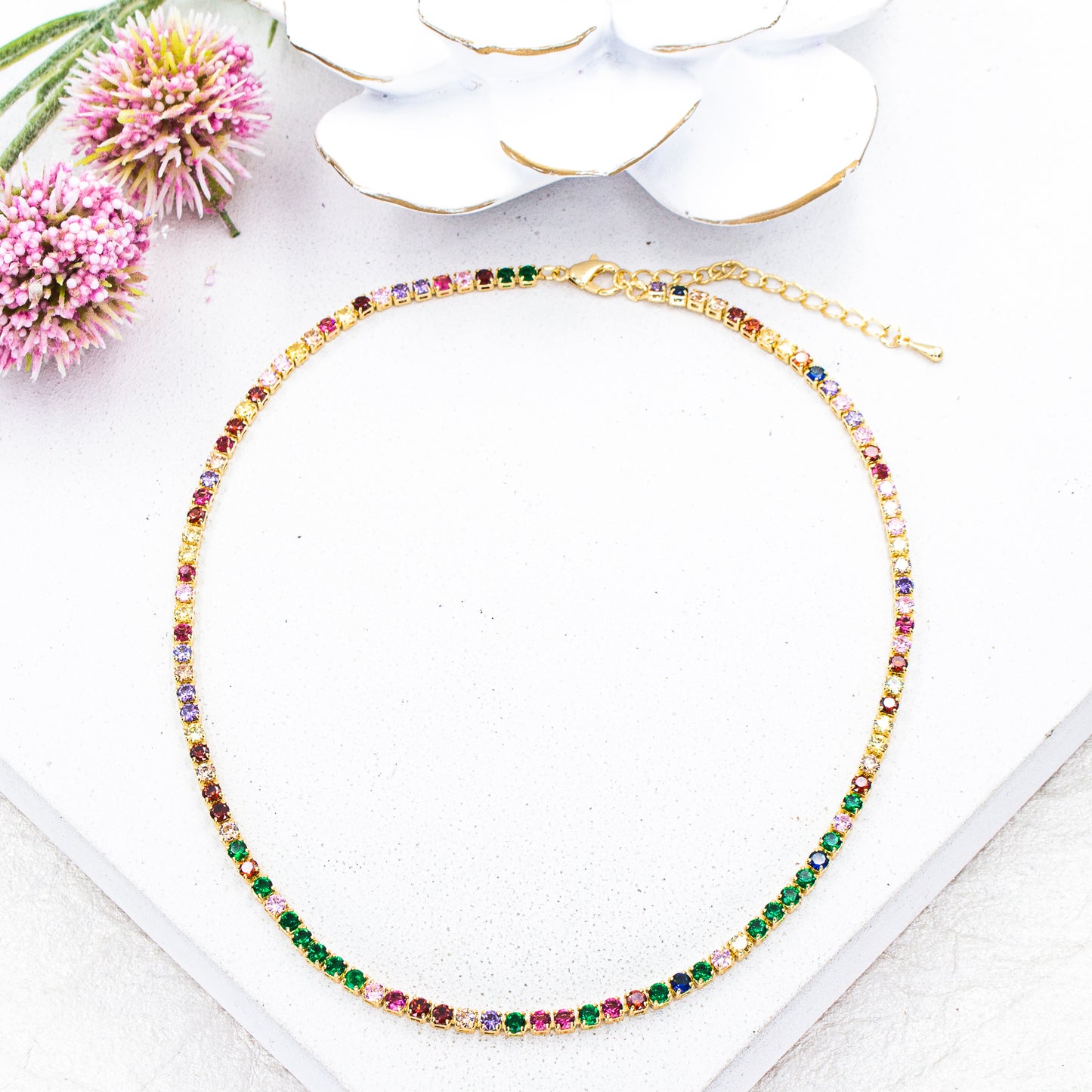 Multicolor Colorful Rainbow Tennis Chocker Adjustable