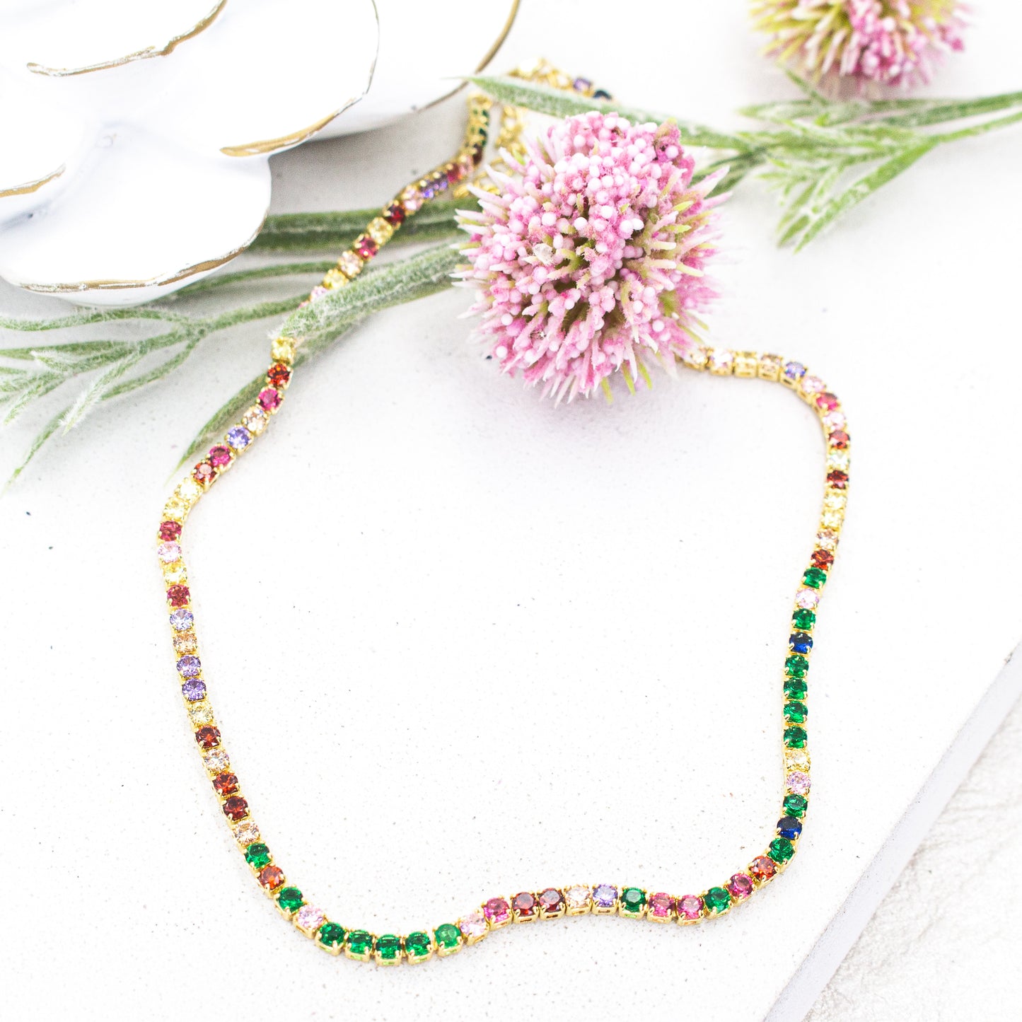 Multicolor Colorful Rainbow Tennis Chocker Adjustable