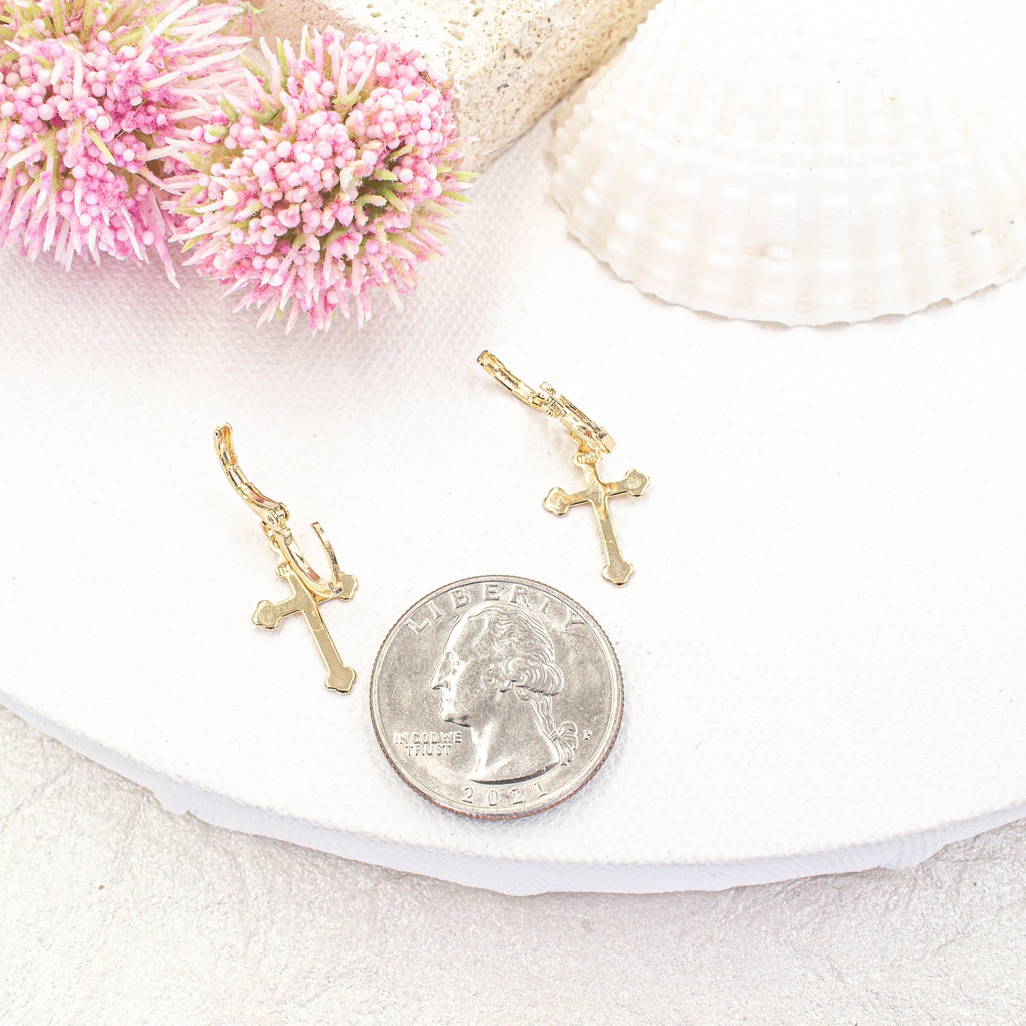 Dainty Cross Huggies Earrings