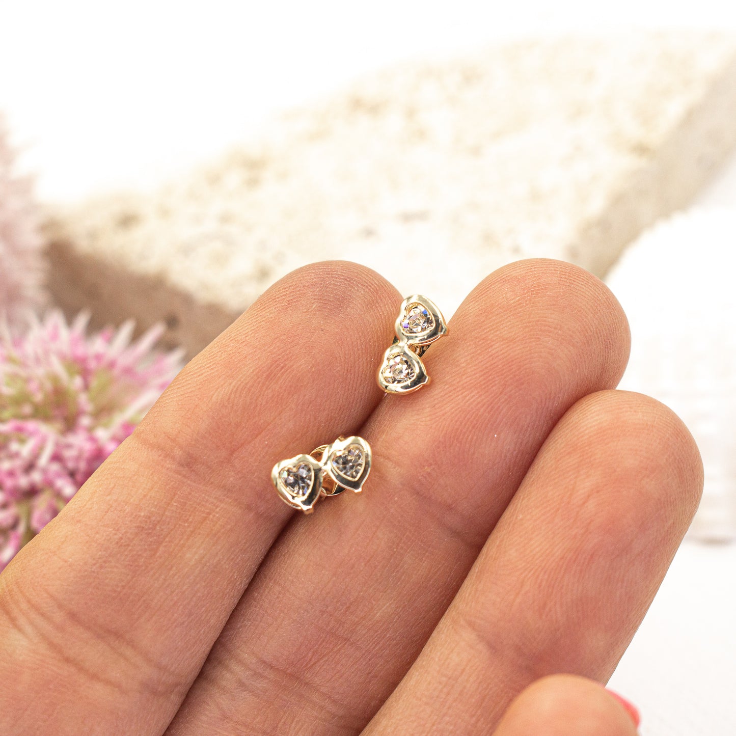 Two Hearts Together Zirconia Stud Earrings for Girl