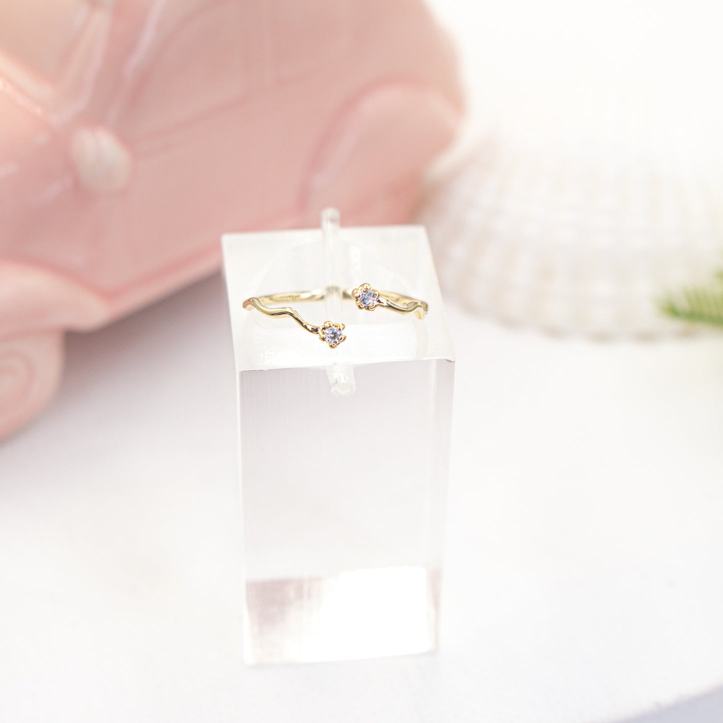 Two Flowers Micro Zirconia Pinky Finger Ring