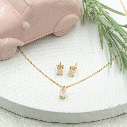 Pink Opal Solitaire Jewelry Set
