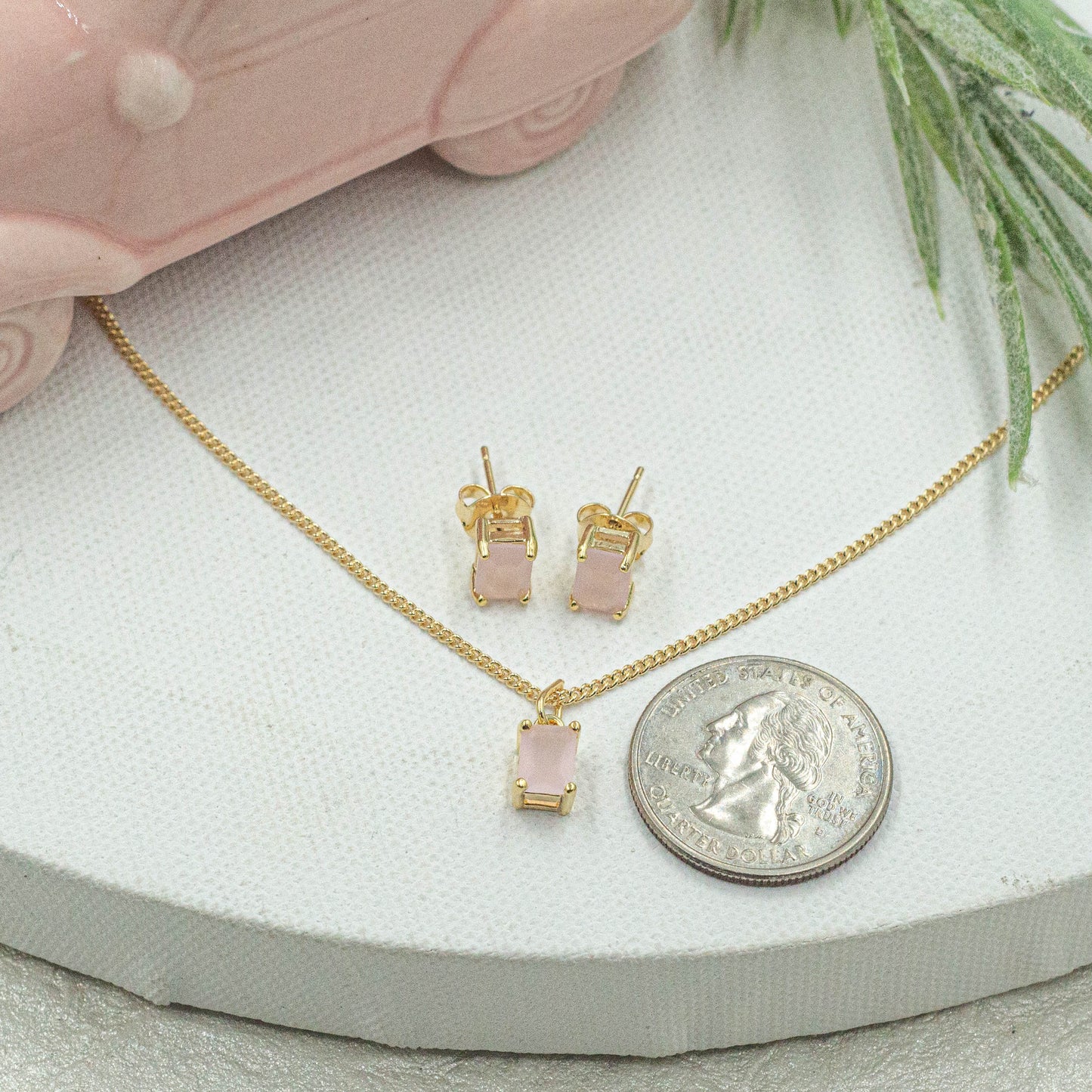 Pink Opal Solitaire Jewelry Set