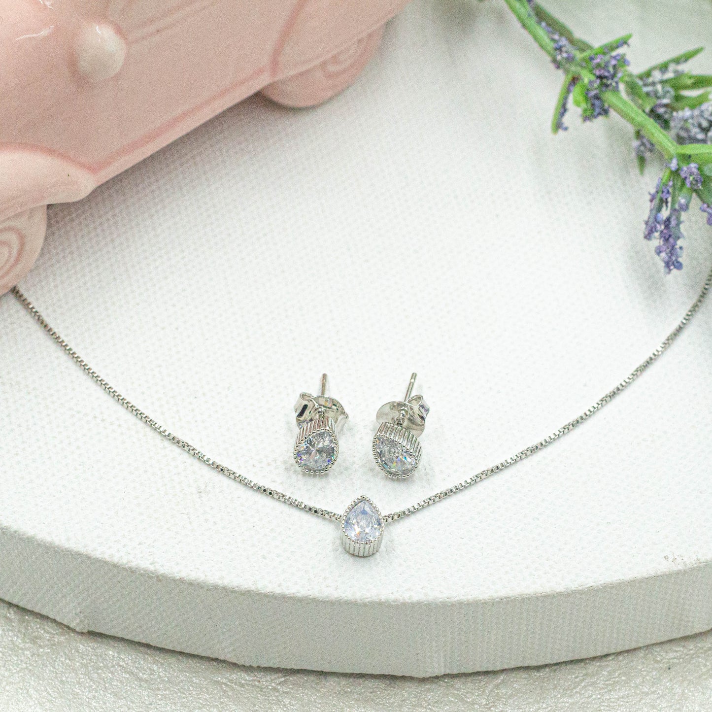 Cz Teardrop Jewelry Set