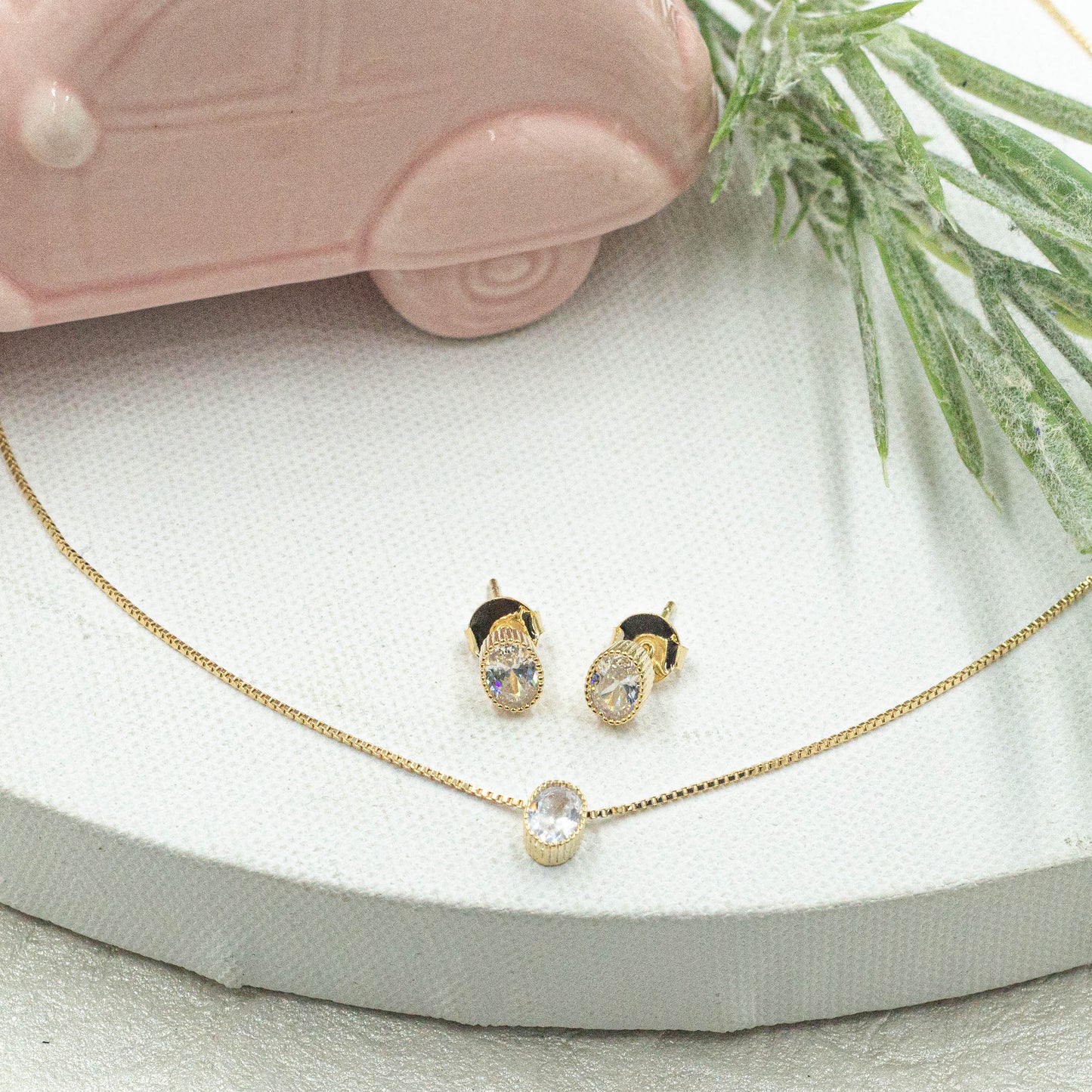 Cz Oval Pendant Jewelry Set