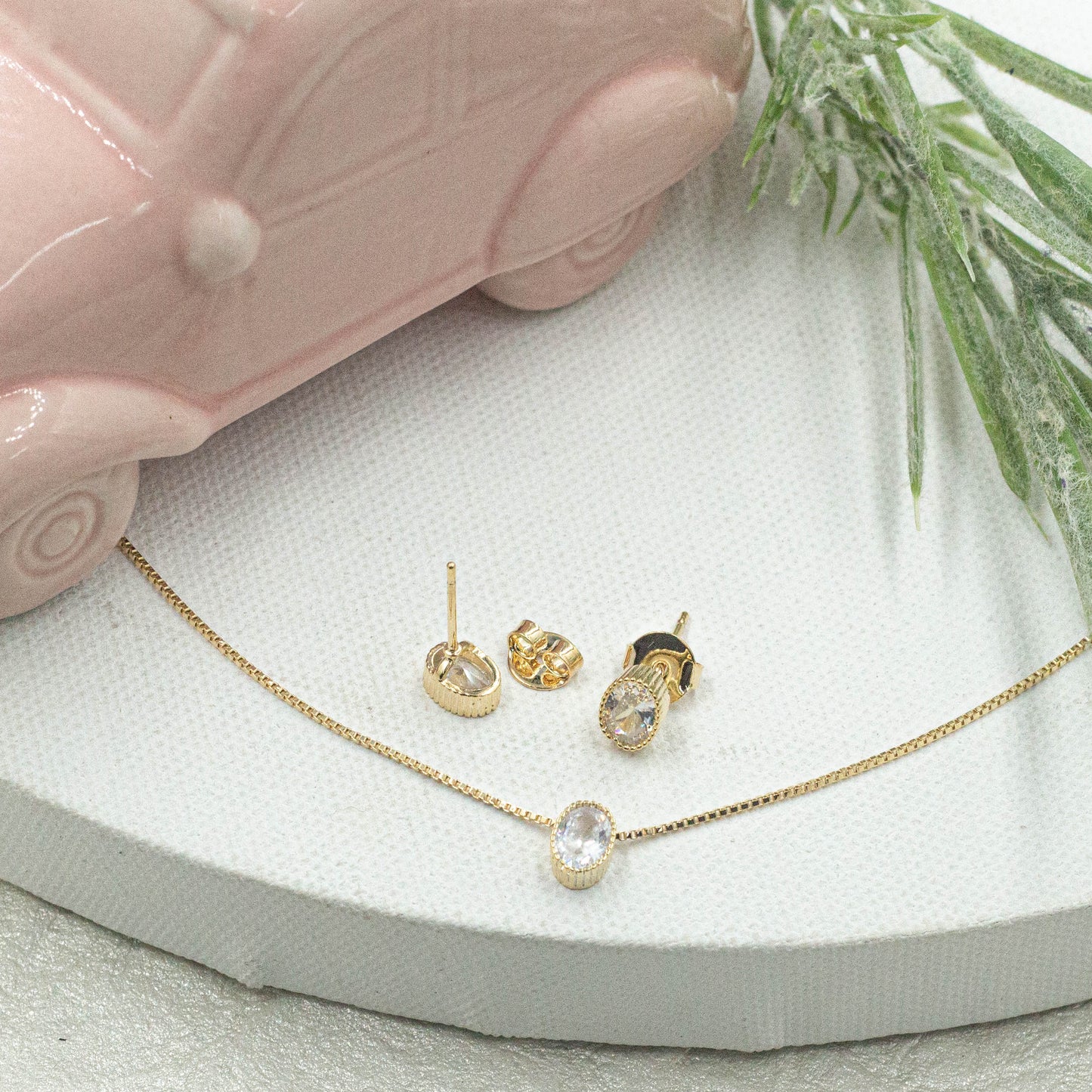 Cz Oval Pendant Jewelry Set