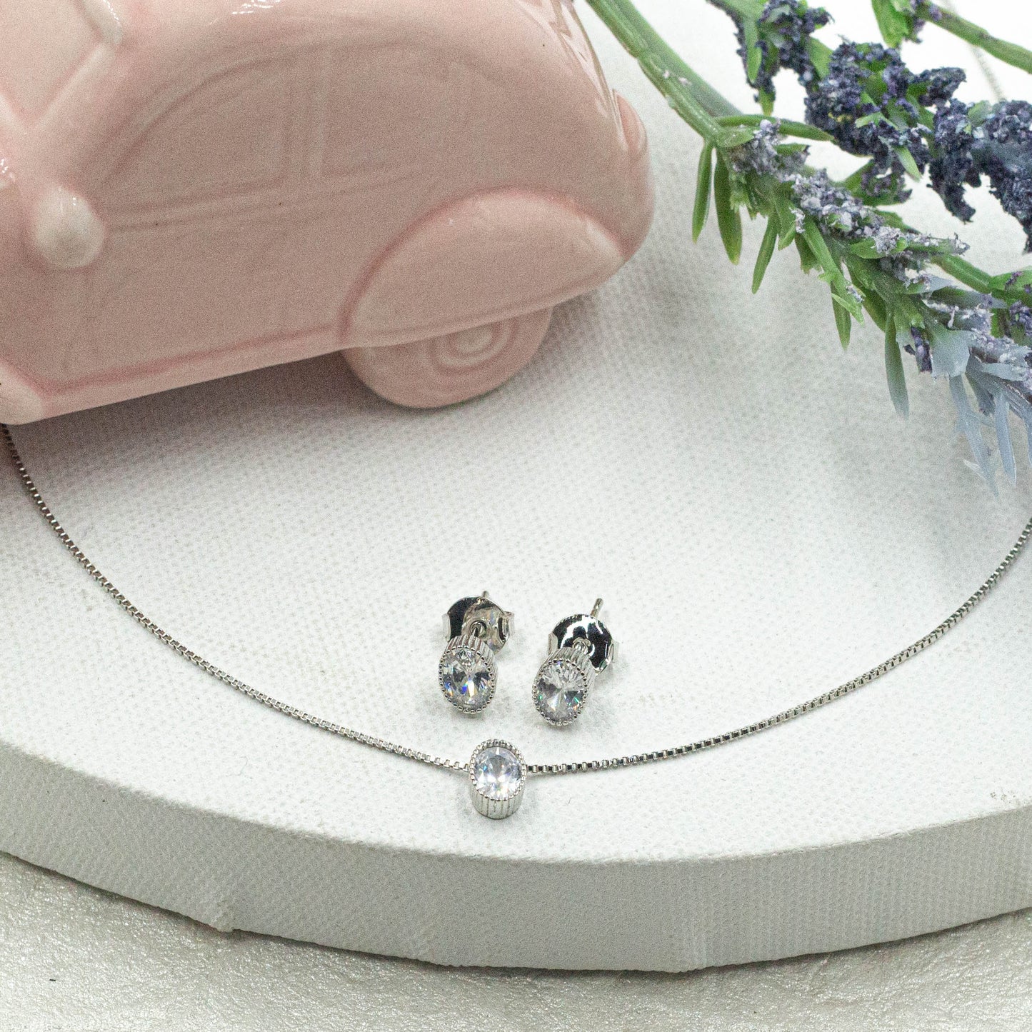 Cz Oval Pendant Jewelry Set