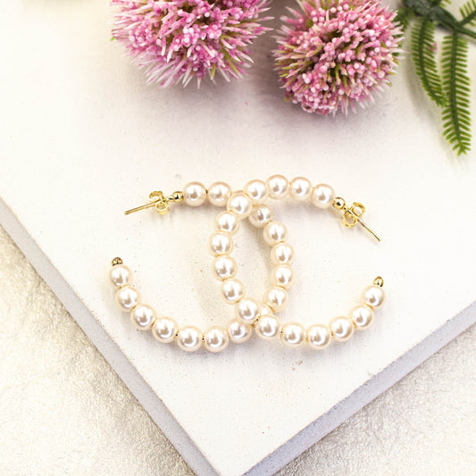 White Pearl Open Hoops Earrings