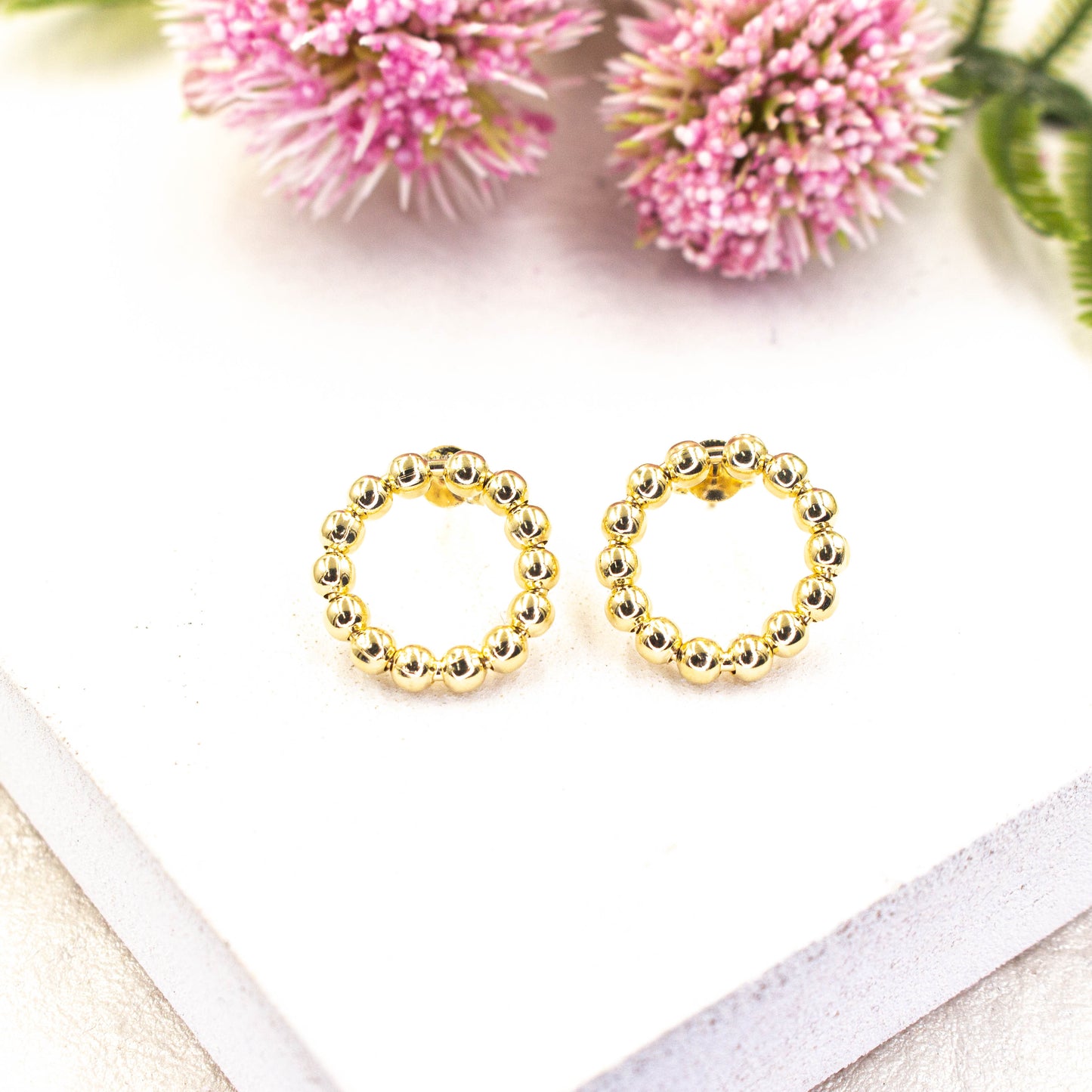 Open Circle Beaded Stud Earrings