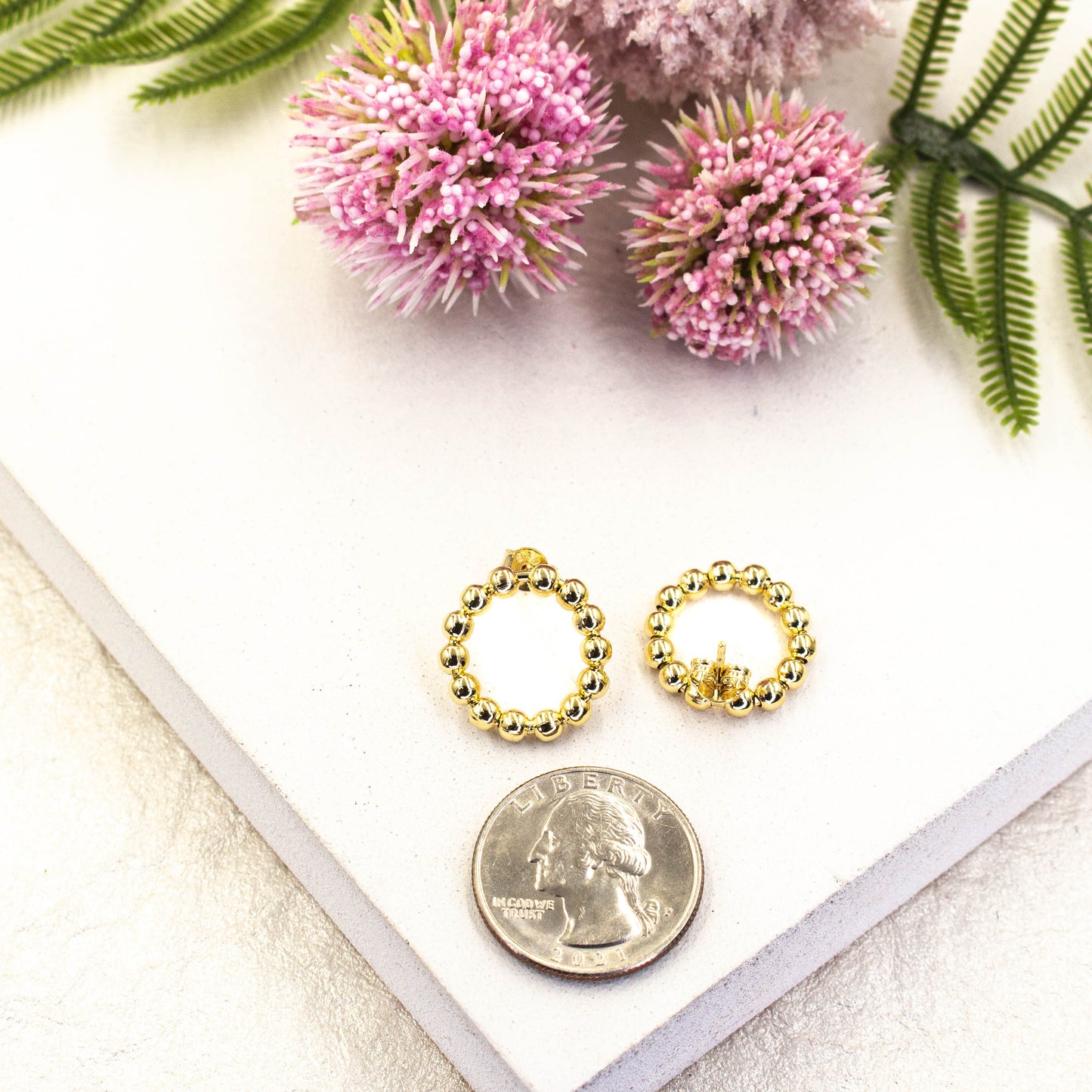 Open Circle Beaded Stud Earrings