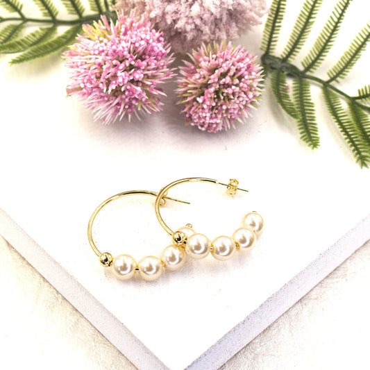 Four White Pearl Open Hoops Earrings