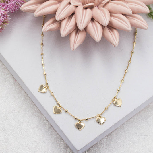 Five Heart Pendant Satellite Chain Necklace