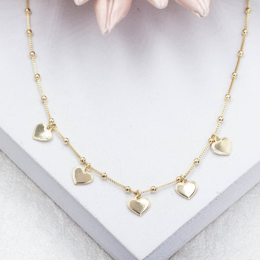 Five Heart Pendant Satellite Chain Necklace