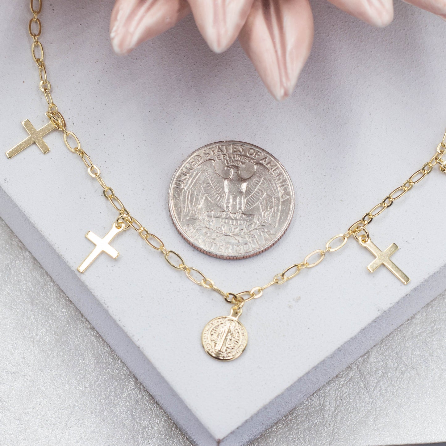 Saint Benedict Medal and Four Cross Hanging Necklace