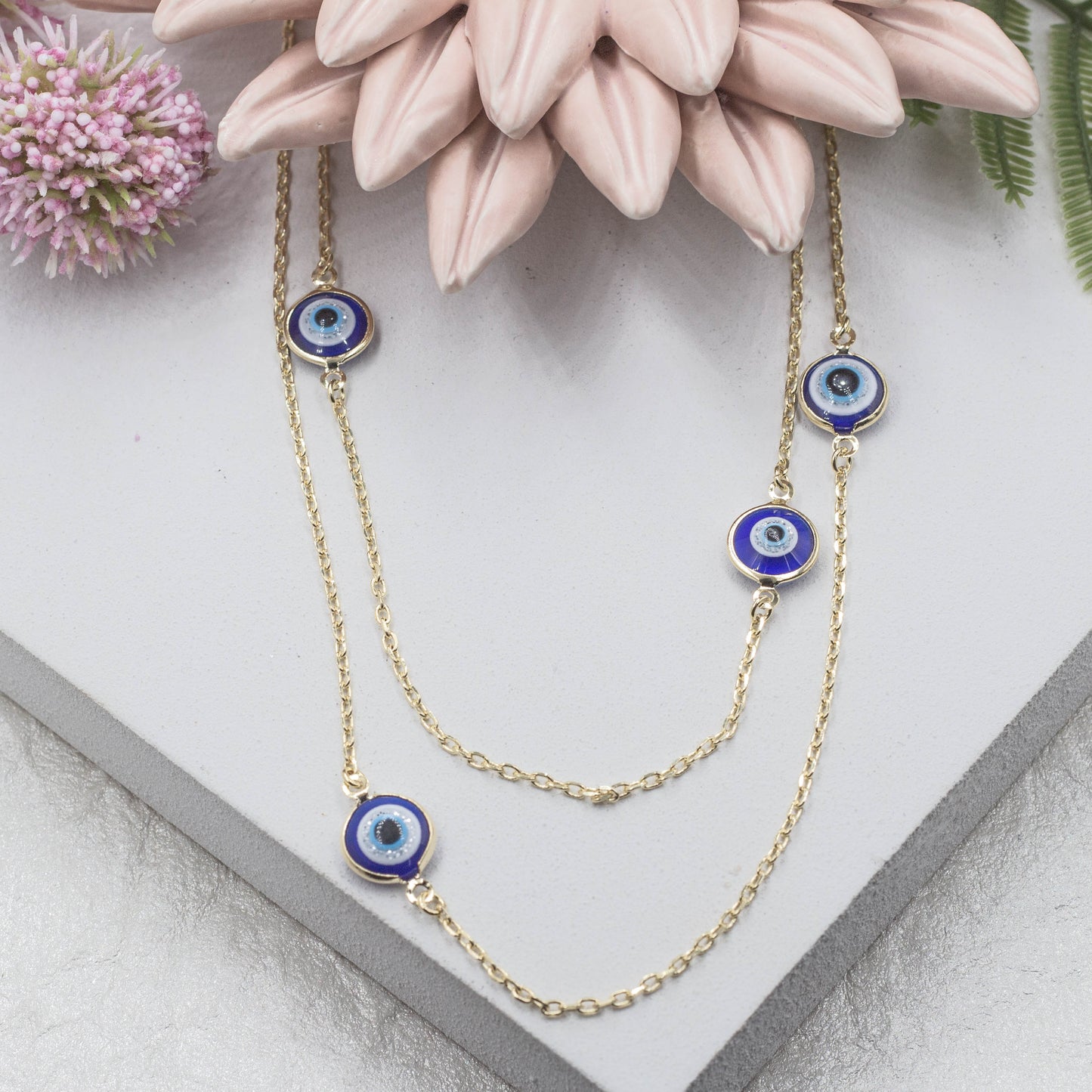 Shiny Blue Evil Eye Long Necklace